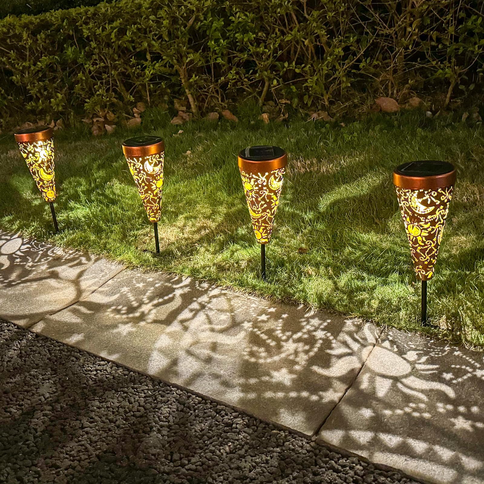 Dibieecn 6 Pack Sun And Moon Solar Pathway Lights Outdoor,Metal Garden Decorations Outdoor Lights With Patterns And Warm Light,W
