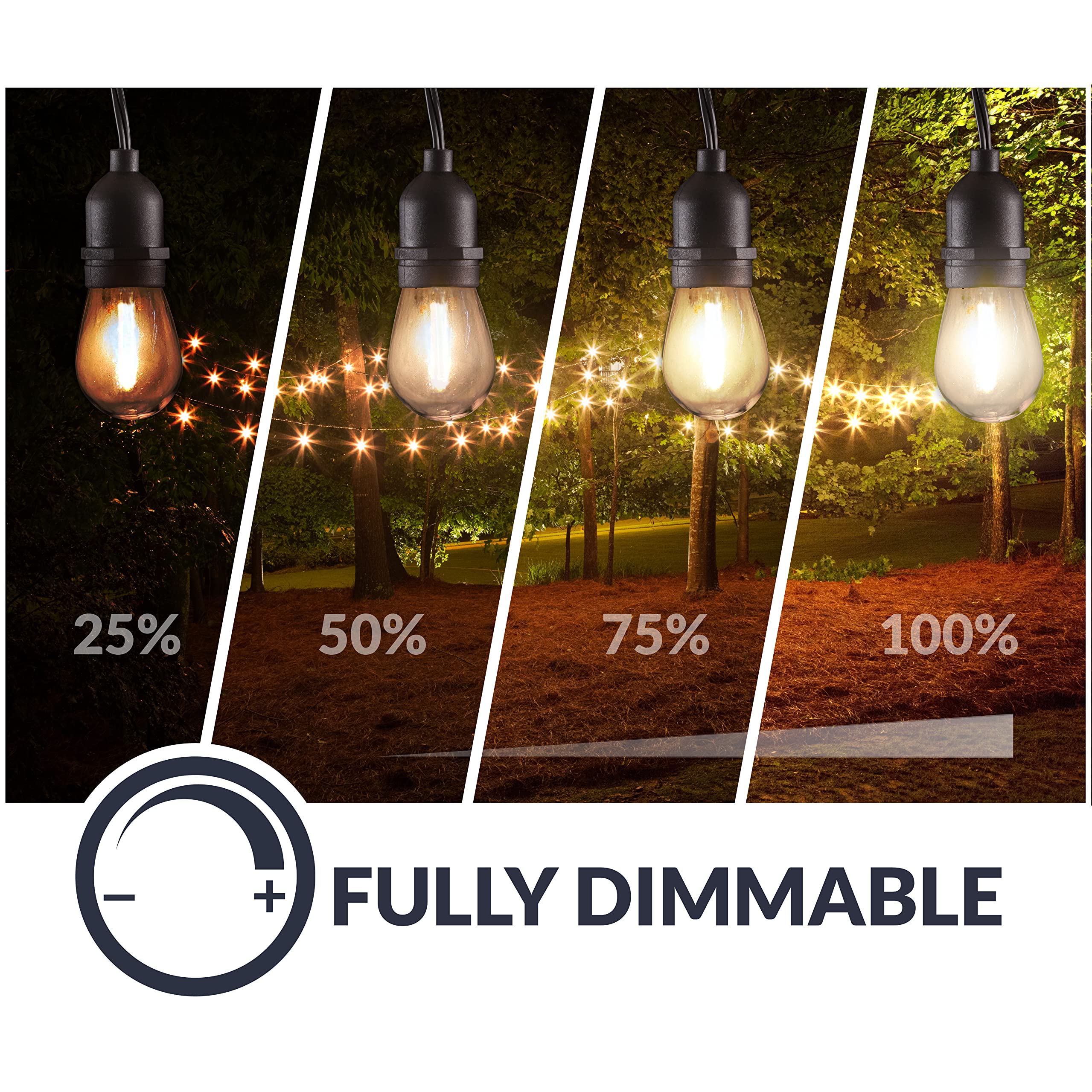 Newhouse Lighting LED String Lights, Dimmable, 48ft, 16 Bulbs, Weatherproof, Black, Model CSTRINGLEDDIM