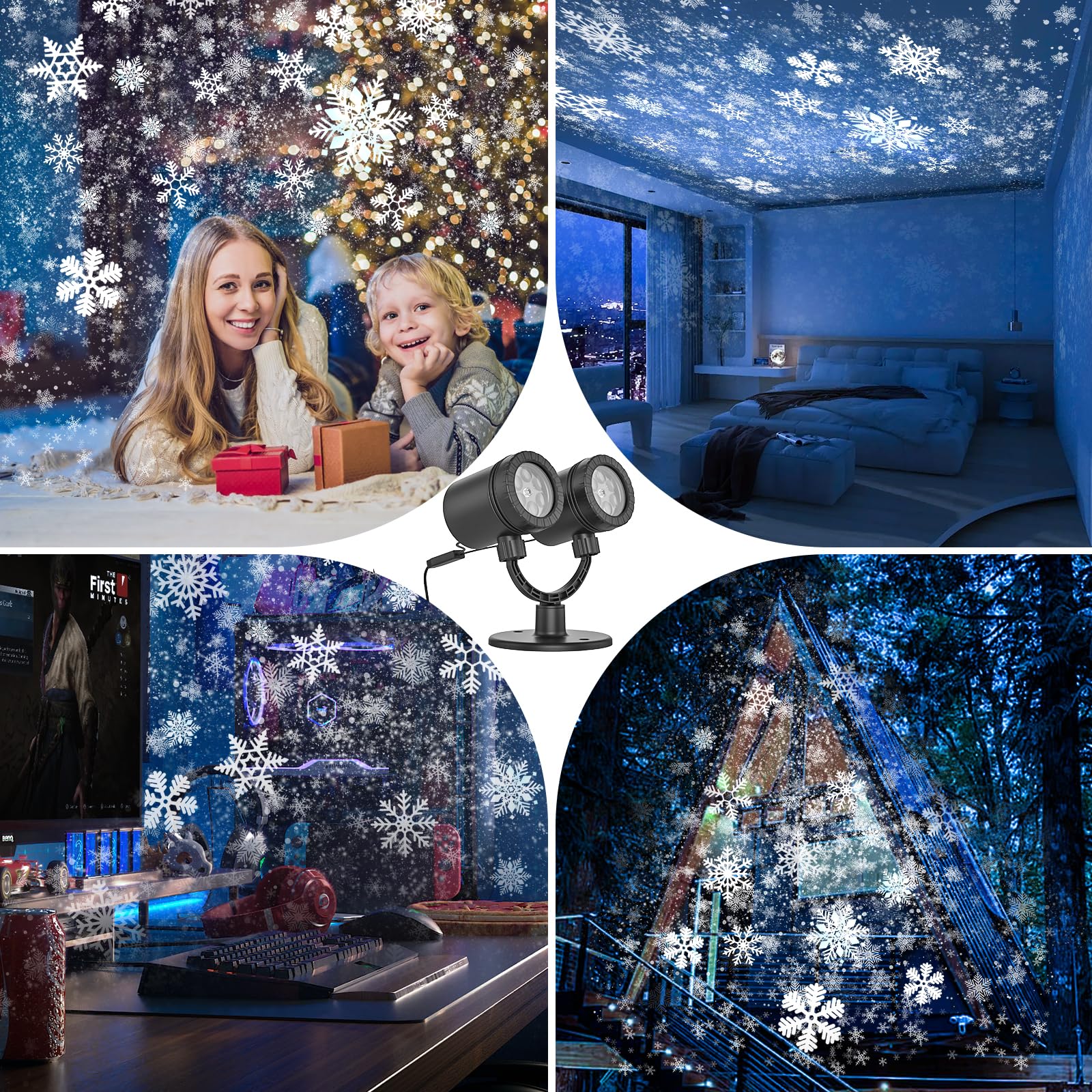 Christmas Snowflake Projector Lights Outdoor, 2024 Upgraded Snowfall Christmas Projector Light - Waterproof Valentine'S Day Holi