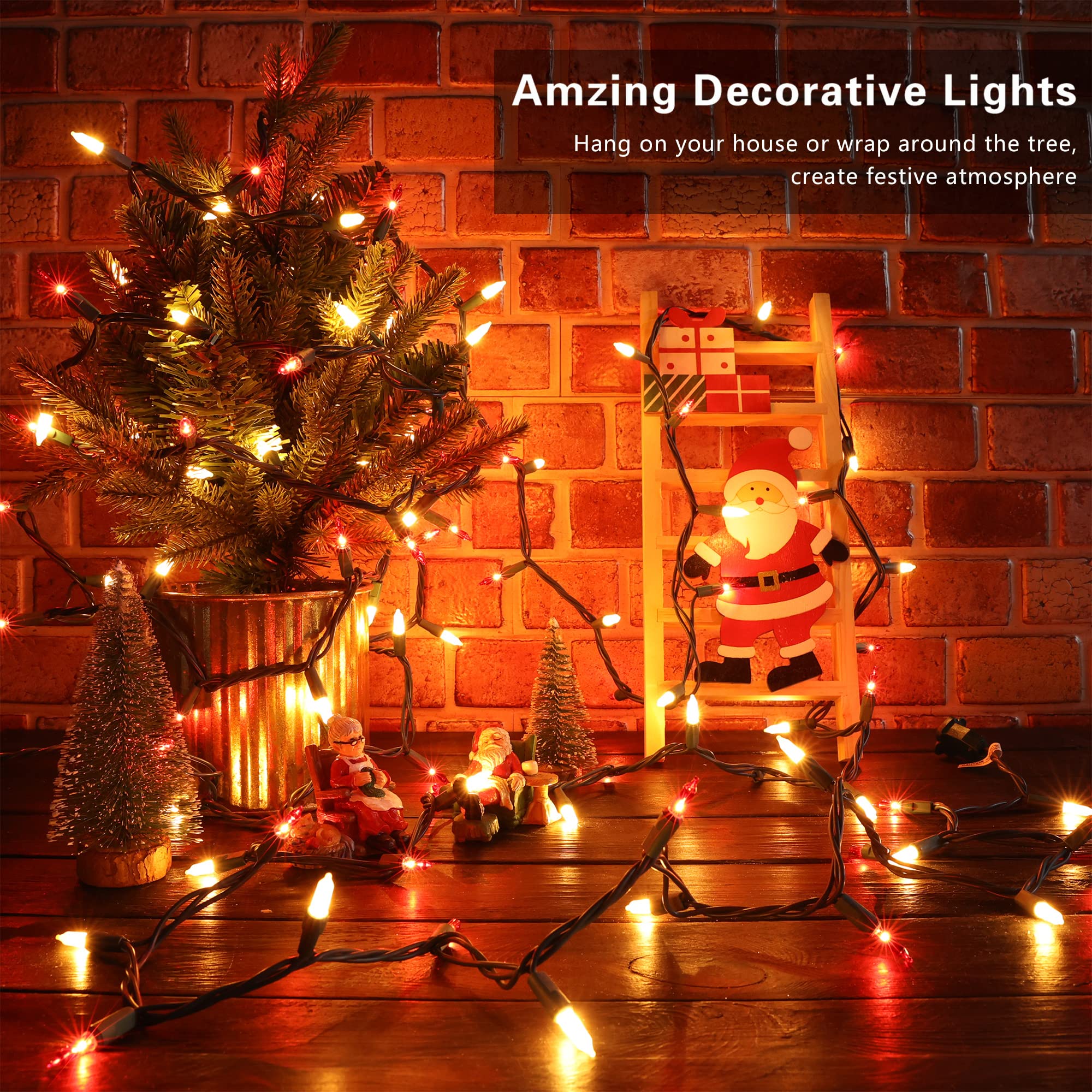 Odeetronic 100 Count Red & White Christmas Lights, 21.63Ft Incandescent String Lights, Ul Certified, Indoor/Outdoor Use