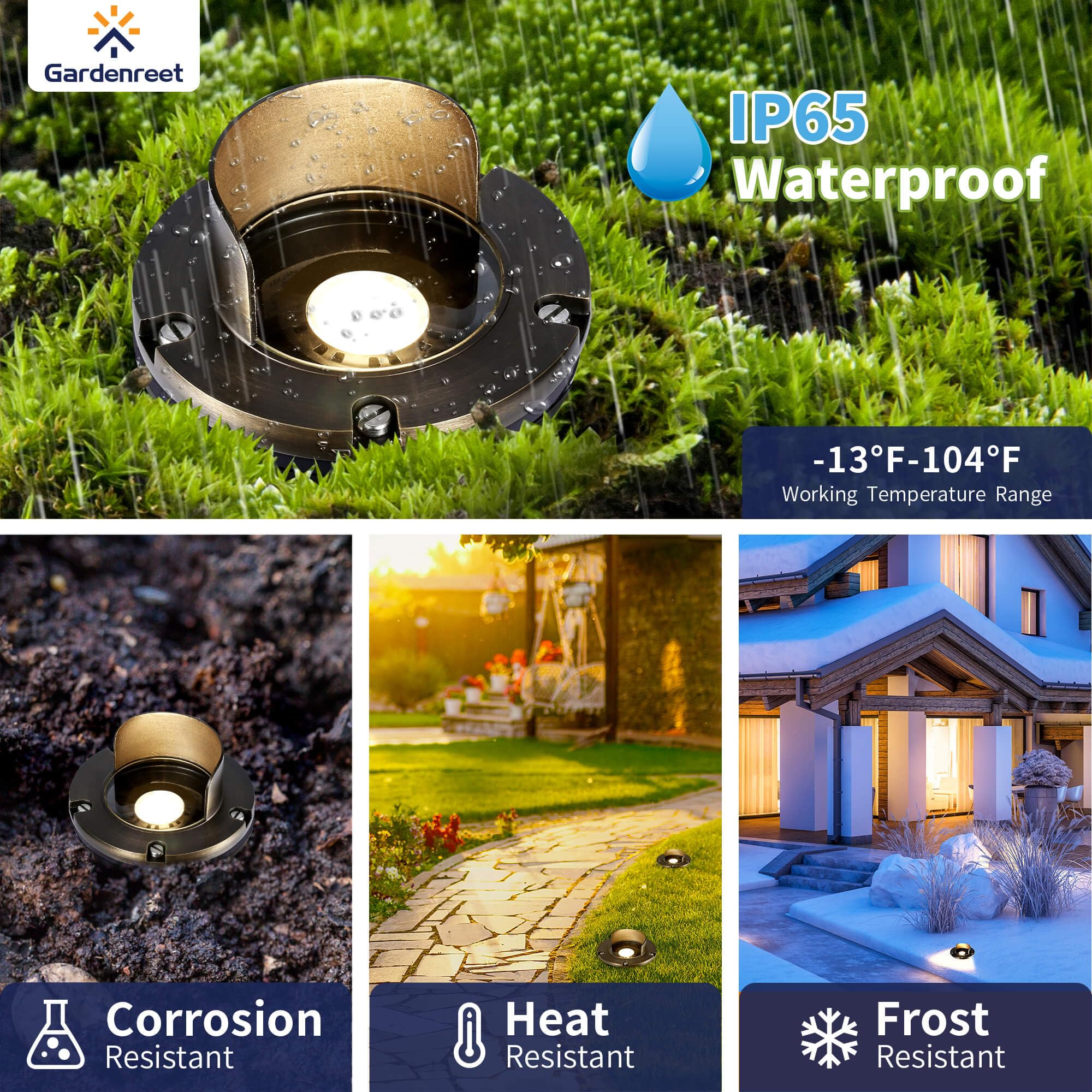 Gardenreet Led Well Lights Low Voltage - Brass In-Ground Ip65 Weatherproof 12V Lighting, Electric Light, Antique Bronze For Gard