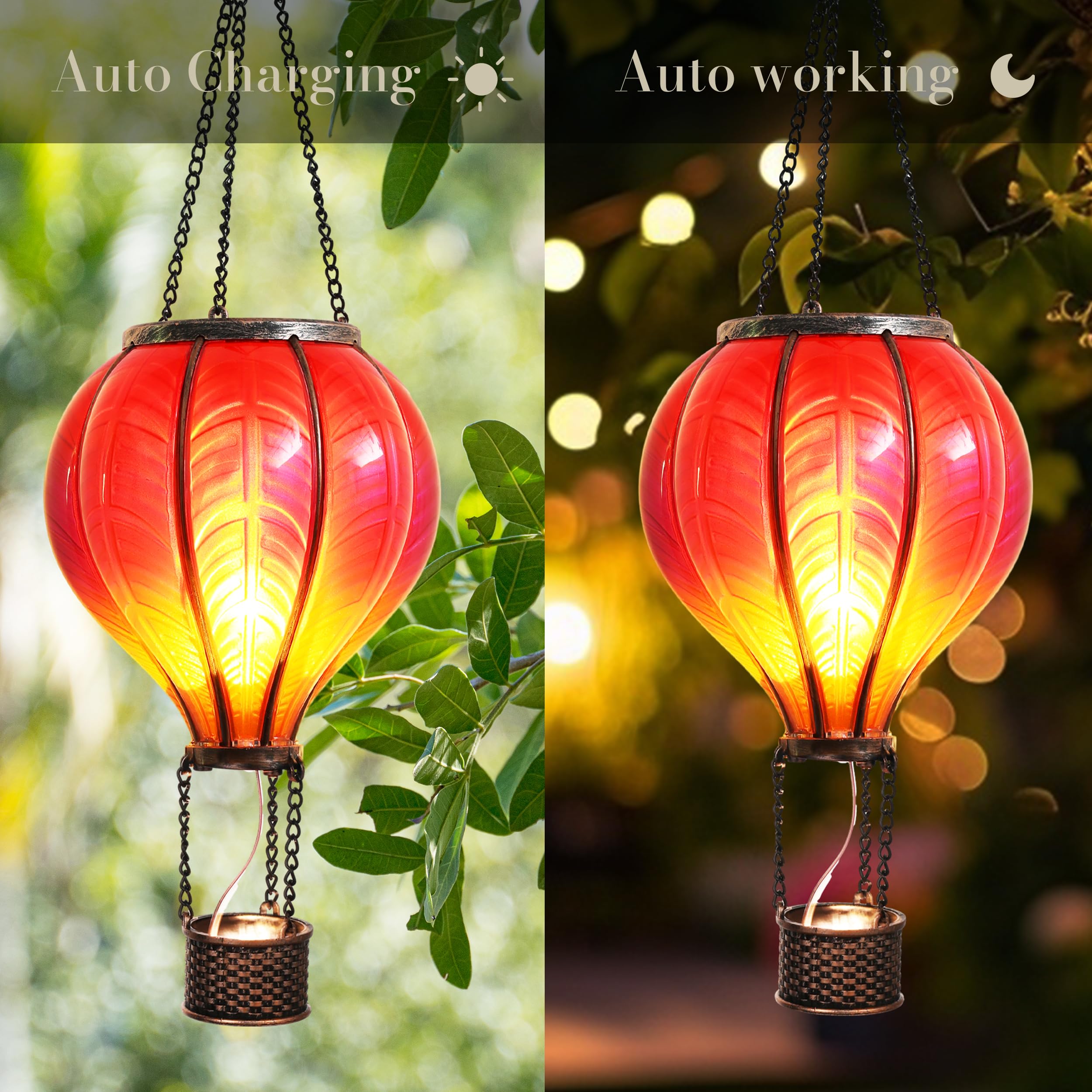 Teresa'S Collections Red Hot Air Balloon Solar Lantern - Flickering Flame Outdoor Decor