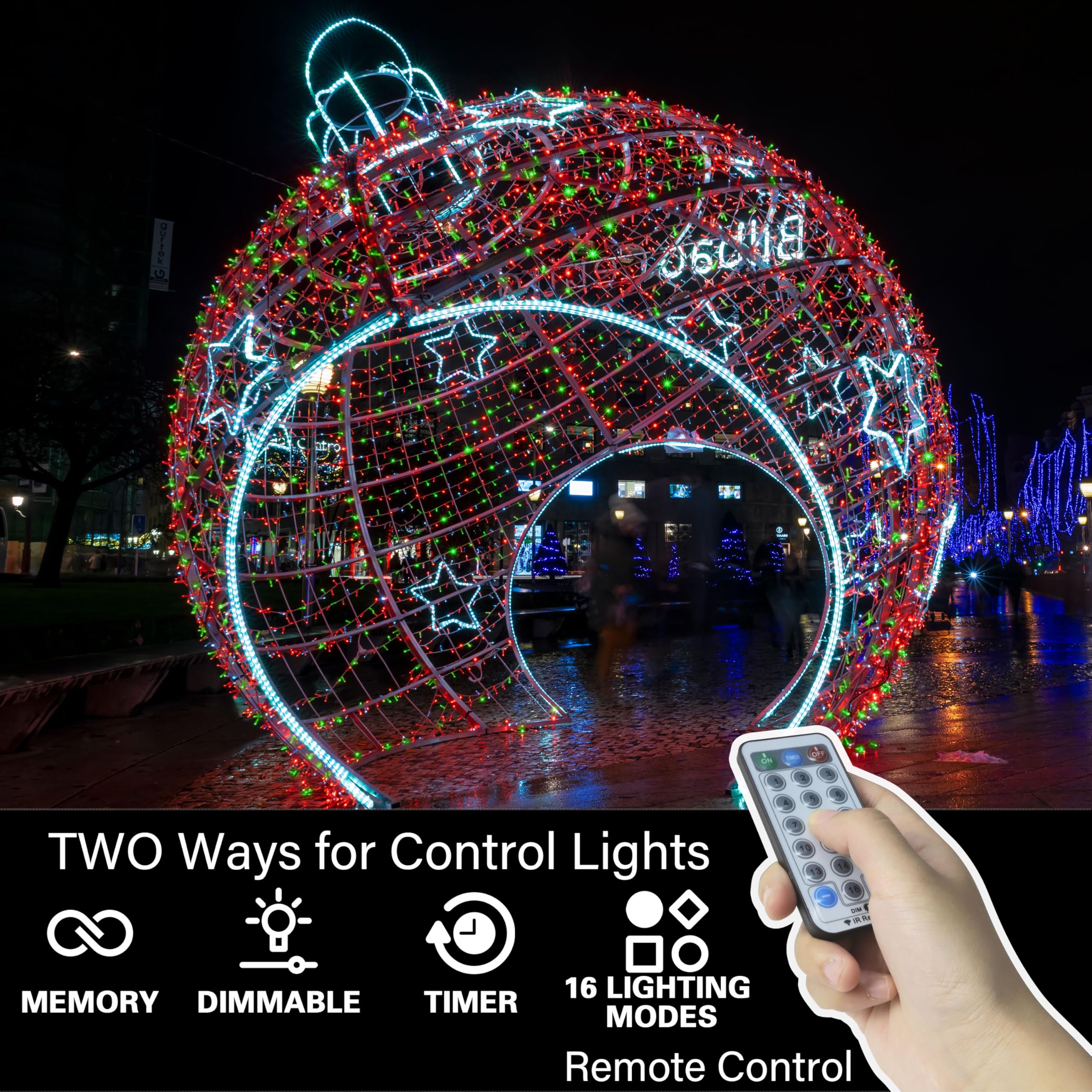 LAMPHOME 200 LED Christmas Mini Lights, Red and Green, 66ft Transparent Wire, 12 Lighting Modes, Indoor Outdoor, Model YHLL-100F