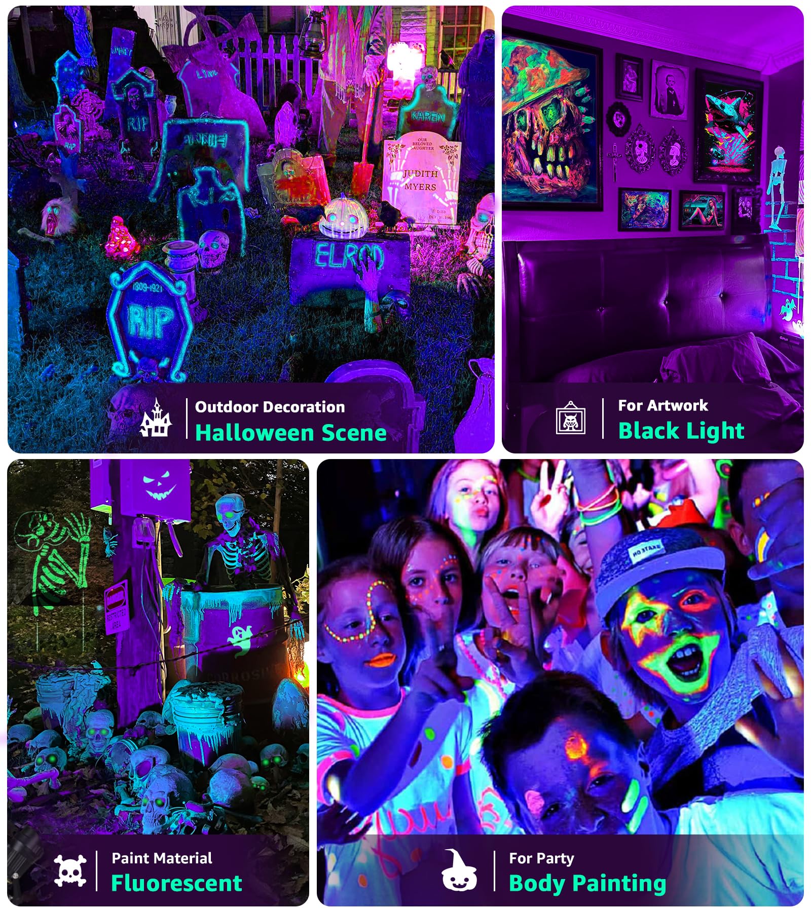 Sunvie 10W Led Black Light Spotlight - Waterproof Purple Light For Halloween & Glow Parties, 2-Pack