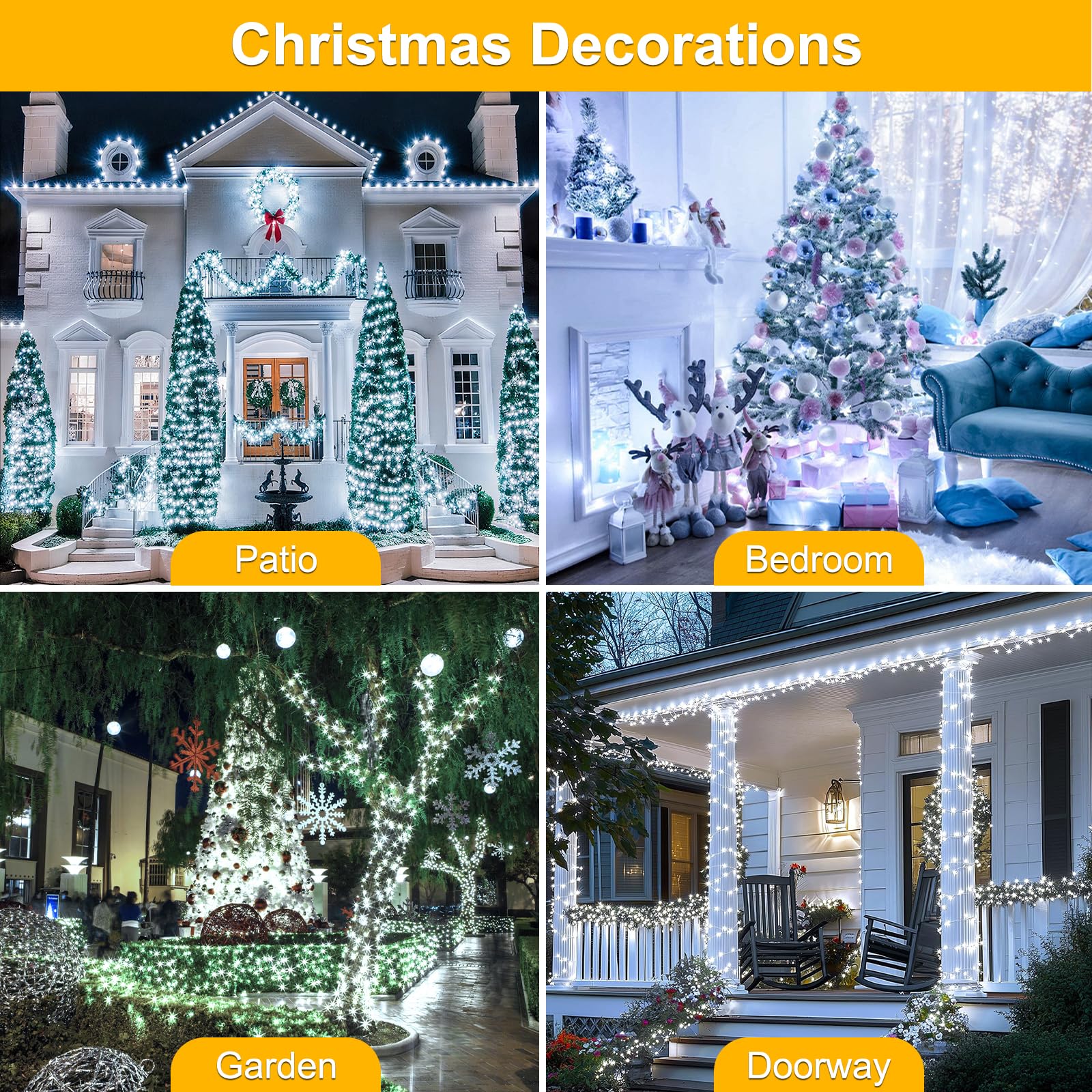 Christmas Cluster Lights Plug-In -52Ft 800 Led Fire ers String Lights 8 Modes Timer Waterproof Twinkle Fairy Lights For Christmas Tree Garland Party (Cool White)
