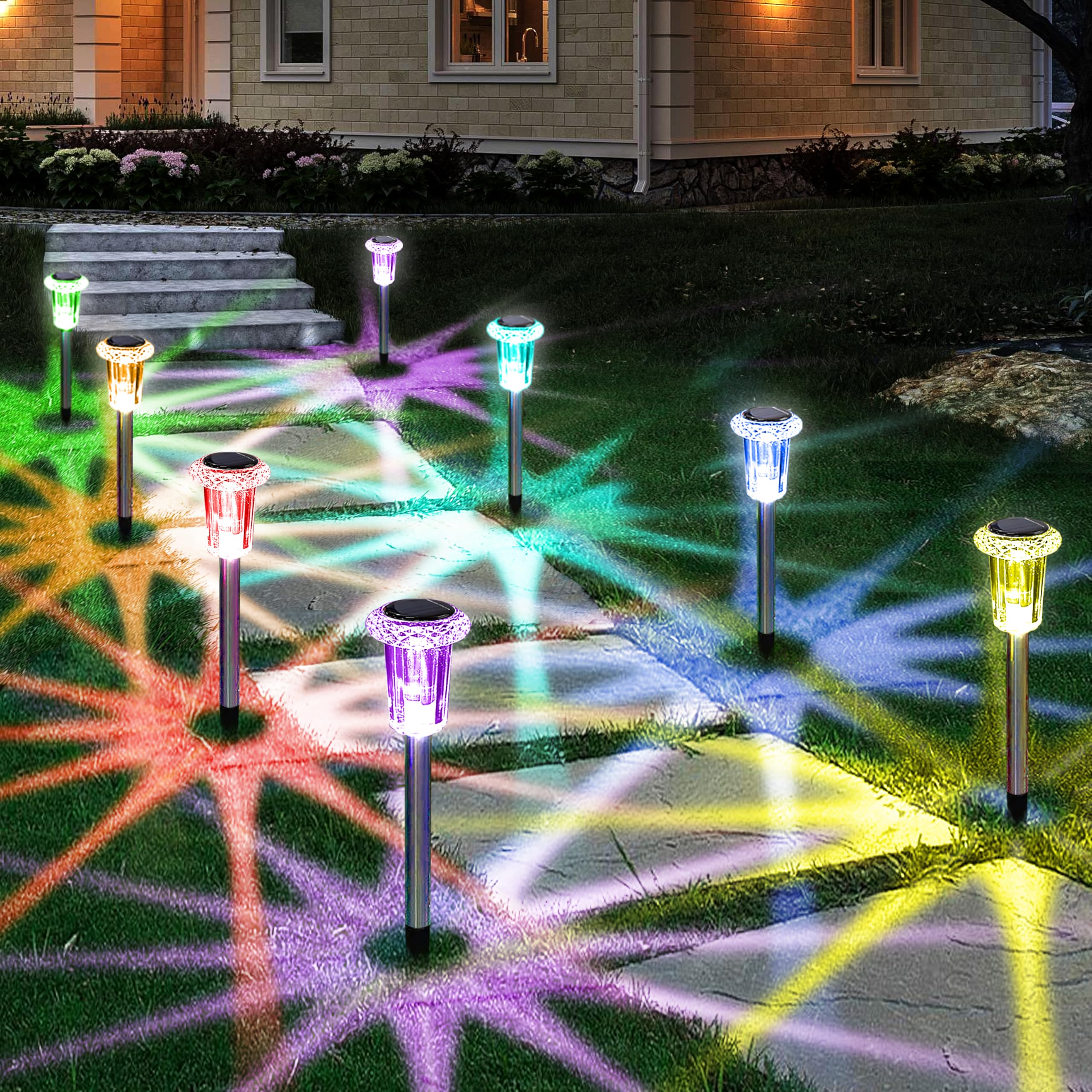 Eyrosa Solar Pathway Lights, 15 Pack, Waterproof, Acrylic, Color Changing, Model OSA003-15