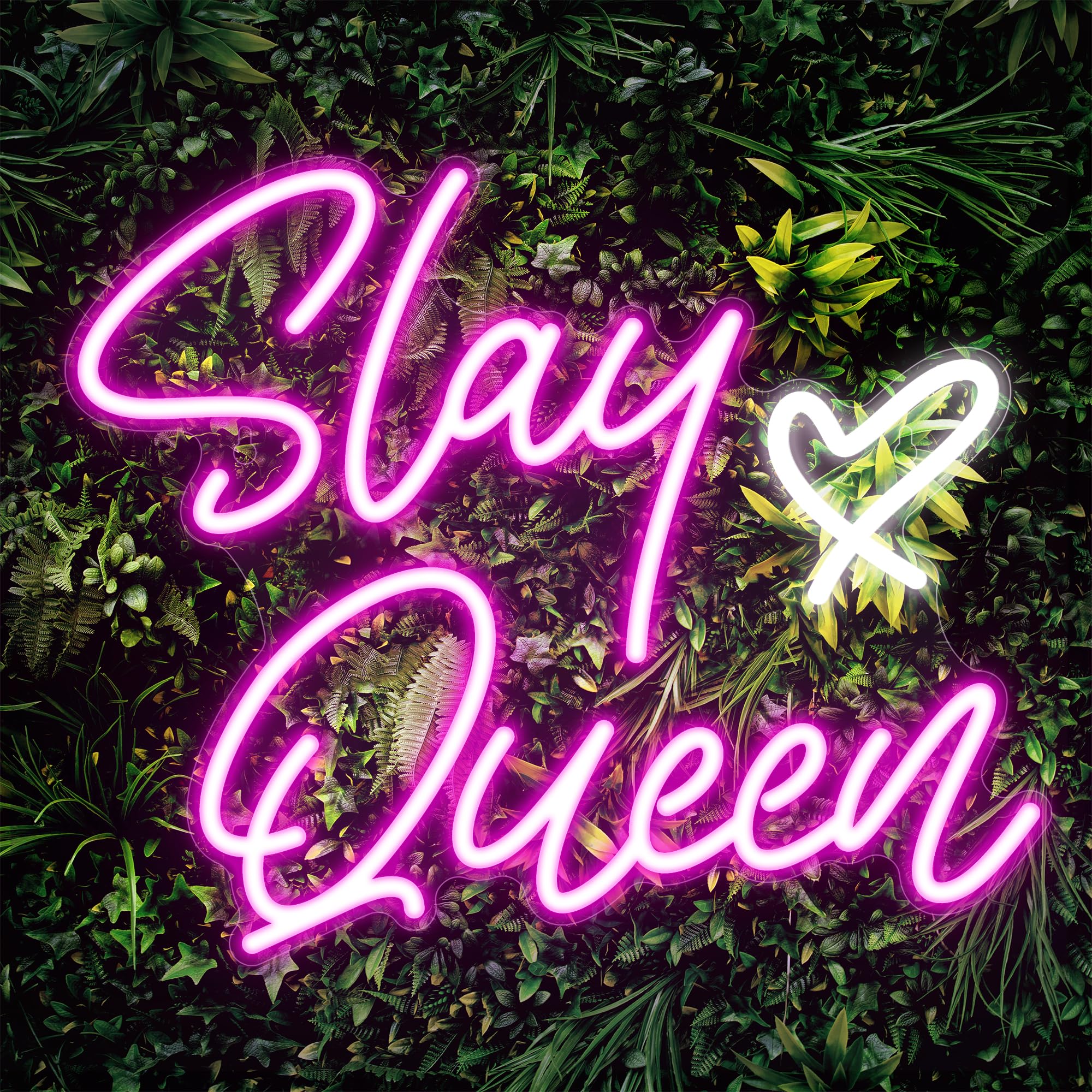 Kavaas Neon Sign Slay Queen 15.3in x 12.6in Pink LED Light Up Wall Decor for Bedroom, Bar, Office, Dorms