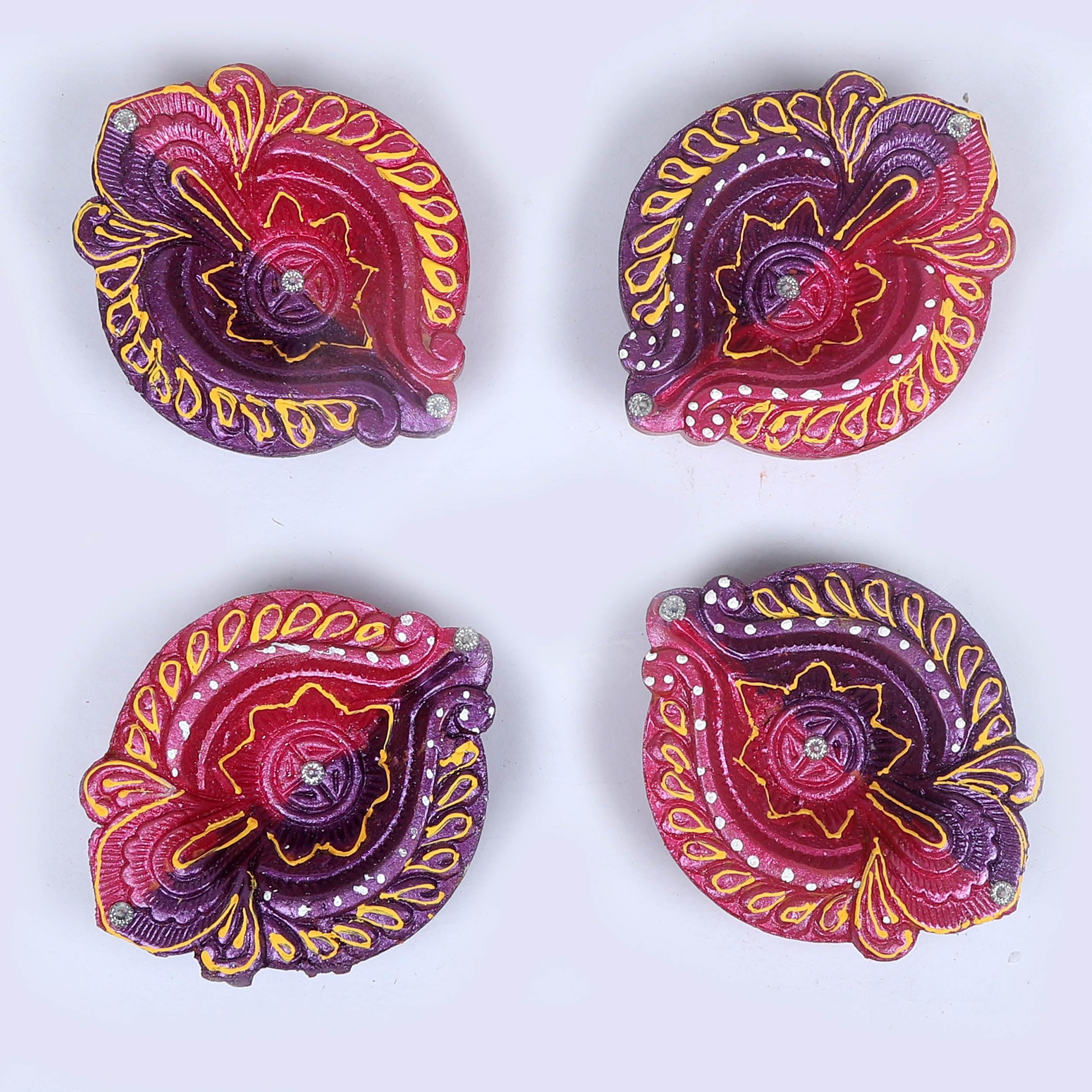 TIED RIBBONS Pack of 4 Clay Diya Set - Large Size Teracotta Diya Set Earthen Oil Ghee Diyas Mitti Diya Combo Pack - Decoration I