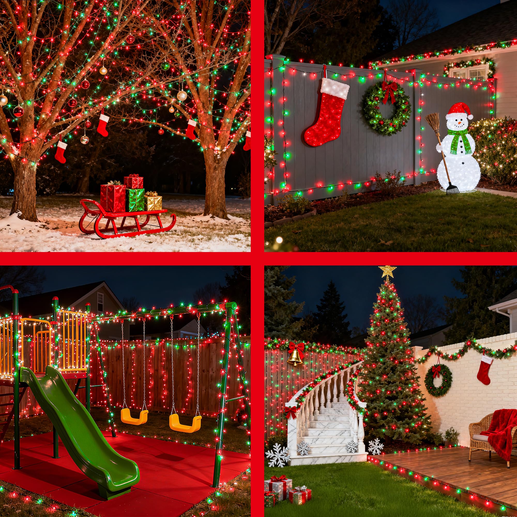 350Led Christmas Lights Indoor Outdoor  90Ft 12 Modes Red & Green Led String Lights With Timer Dimmable  Waterproof Christmas Tree Lights For Xmas Patio Yard Fence Balcony Garden Party Decor Red&Green