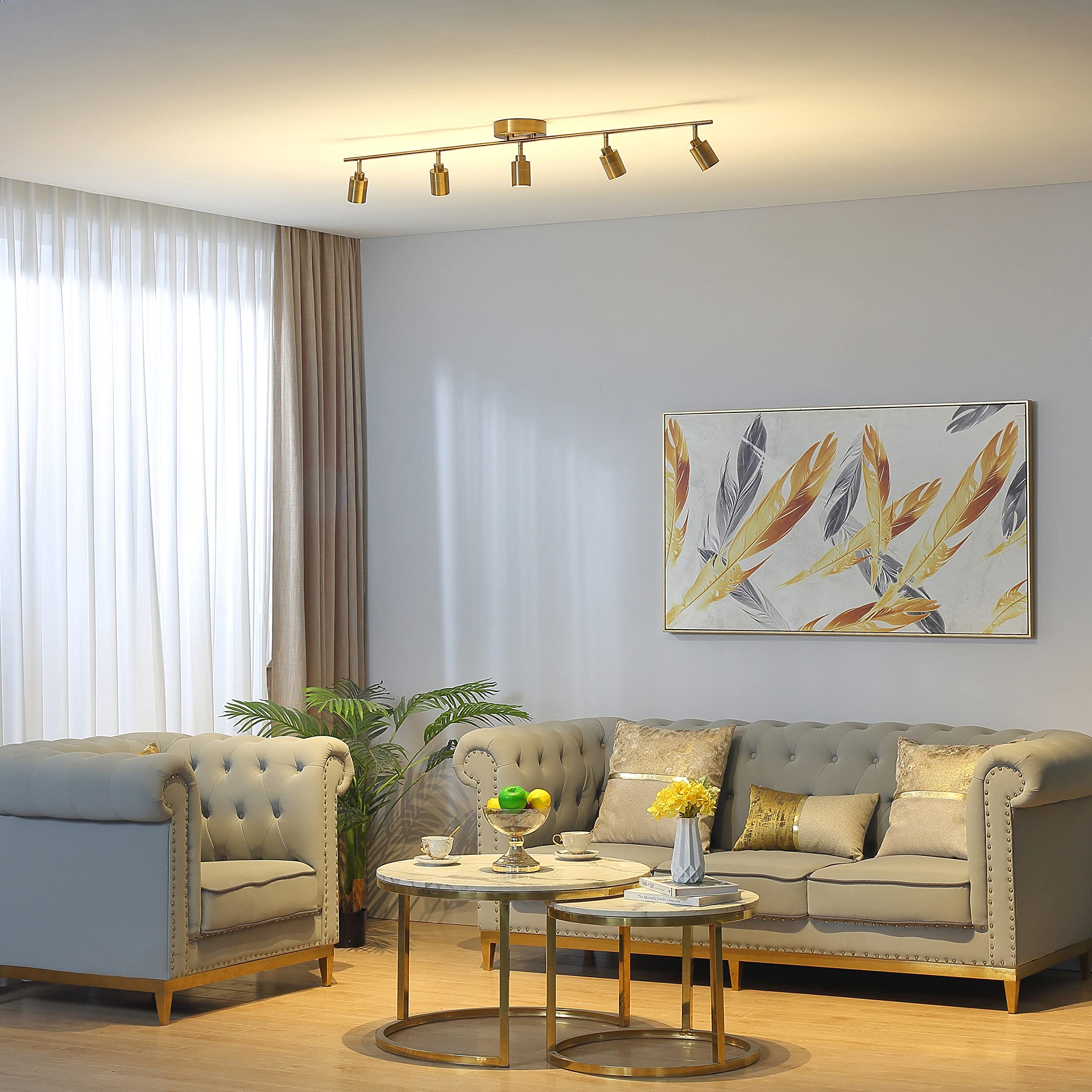 Vidalite Shura - 5-Light Brushed Brass Integrated Led Track Light W/Rotatable Heads, 4 Ft. Track Lighting Kit Ceiling Light, 300