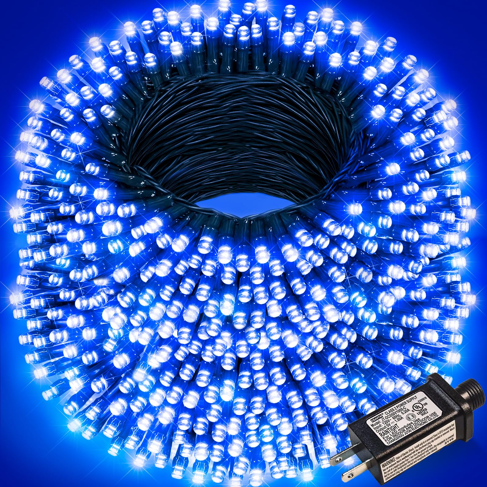 Nielfoi 328Ft 1000 Led Christmas Lights  Plug In Blue Christmas Tree Lights Outdoor With Timer And 8 Modes  Green Wire Waterproof String Lights For Indoor Yard Patio Xmas Holiday Decorations