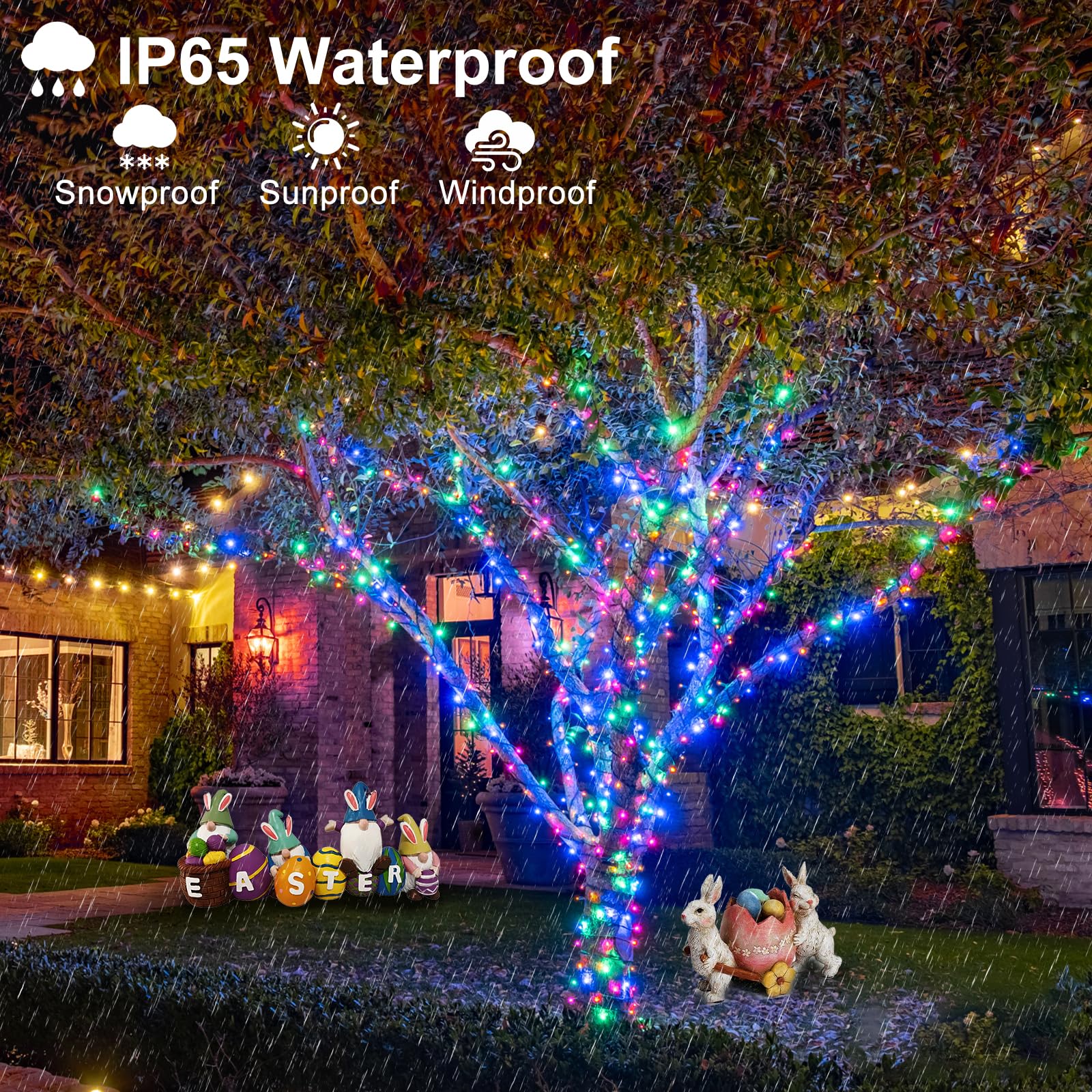 Easter Lights, 66Ft 200 Led Christmas Lights Outdoor With Waterproof 8 Modes, Plug In Connectable Twinkle String Light For House