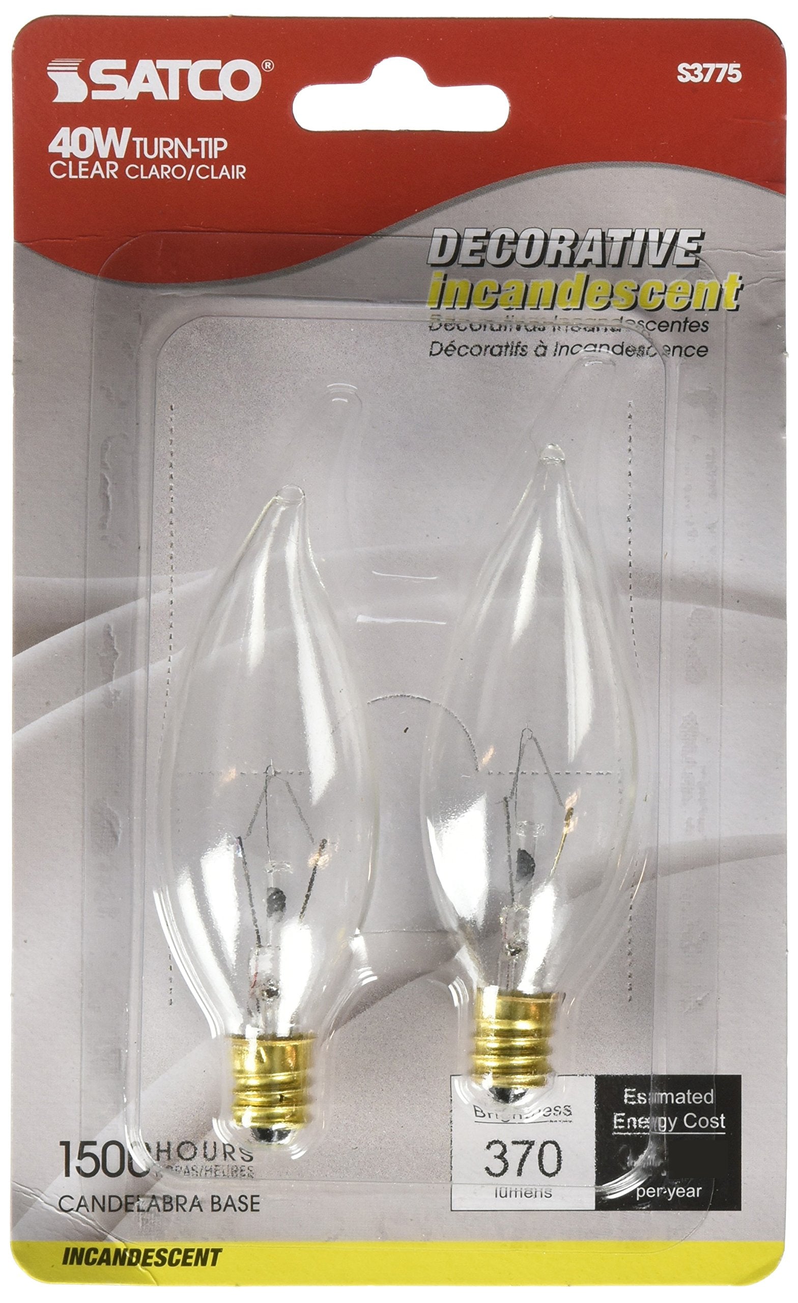 Satco Products S3775 120-Volt 40C9.5 Candelabra Base Clear Light Bulb