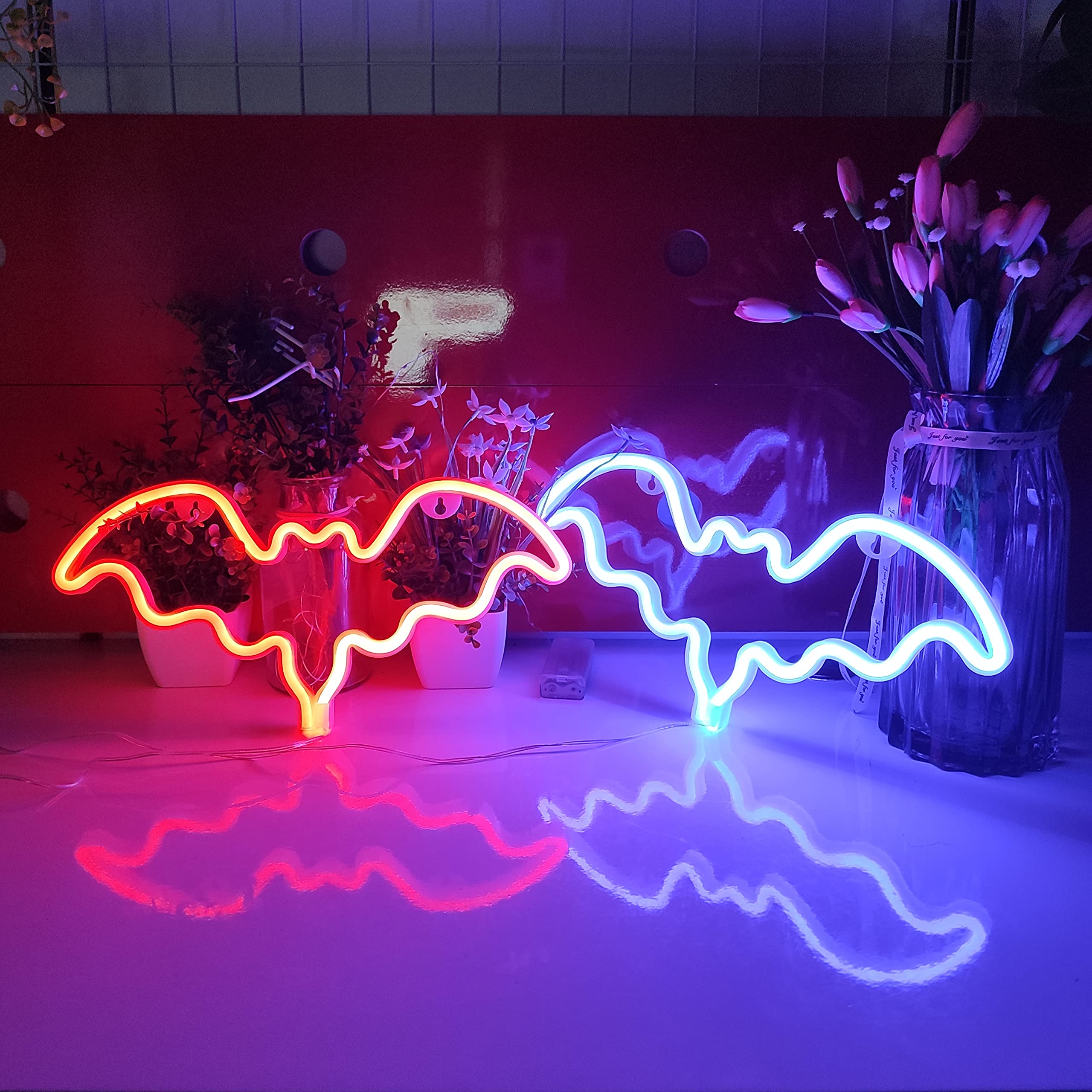 JYWJ Neon Sign, LED Bat Light, USB/Battery Powered, Red, Model JY-BT-RD01, Table & Wall Decoration