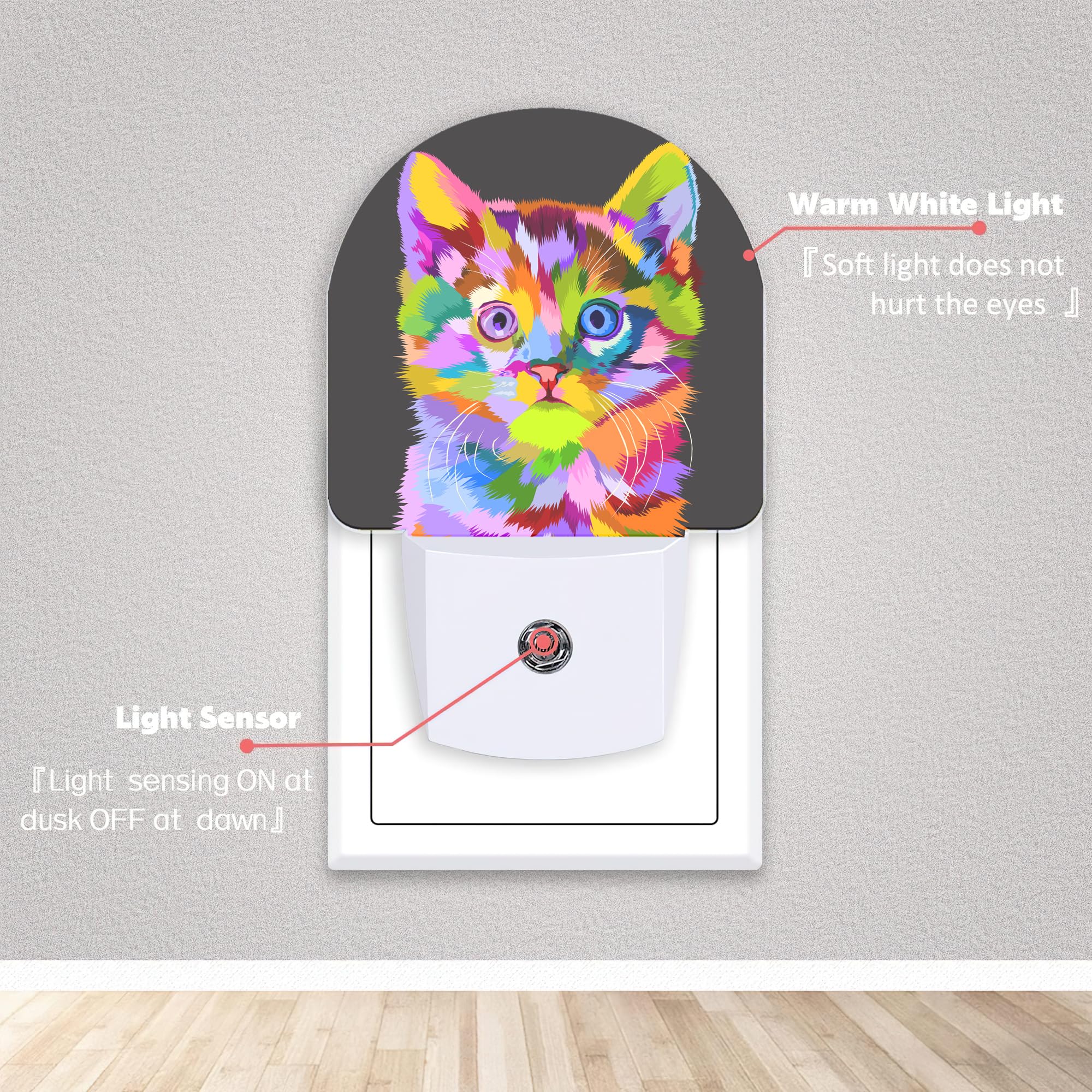 Axxitude Colorful Cute Cat Night Lights Plug Into Wall For Girls Boys Room,Night Light Led Lamp Dusk To Dawn Sensor Round Lamp F