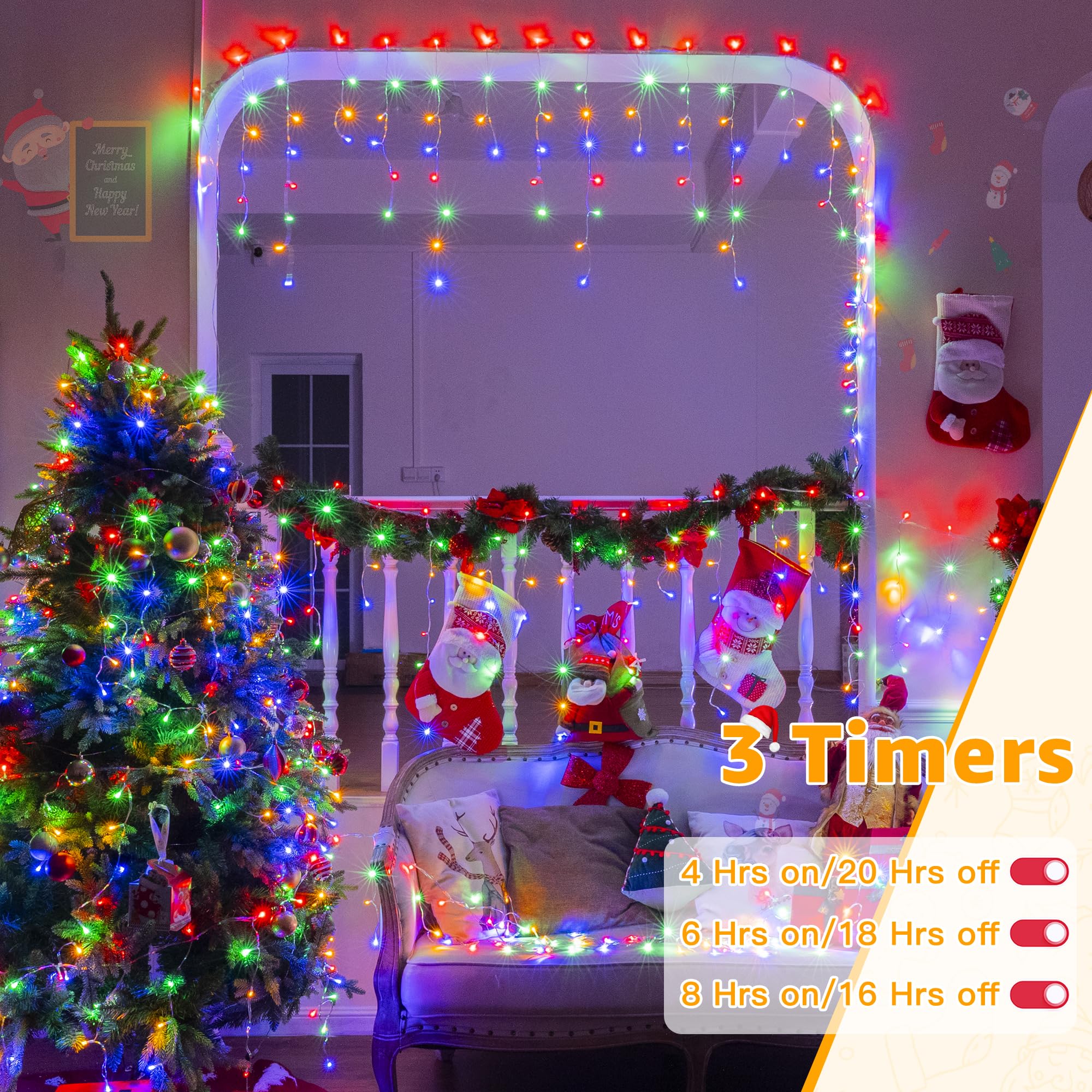 Ollny Icicle Lights Outdoor 594 Led Multicolor Christmas Lights With Remote, Waterproof, 49Ft, 8 Modes, Model Hg-29V596Bc