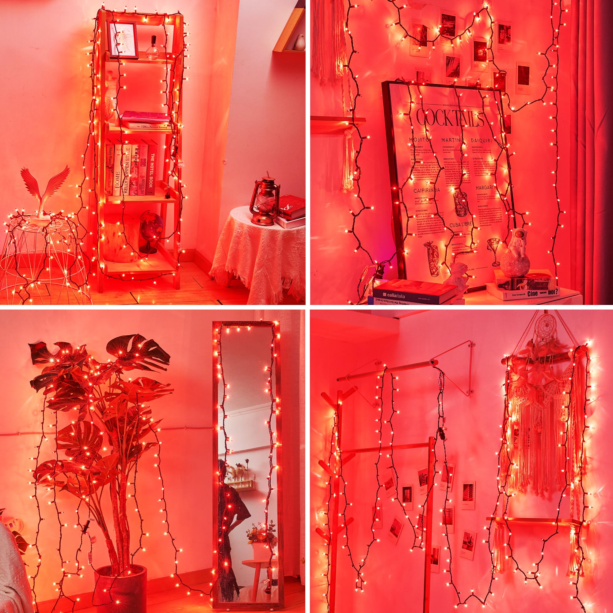 Dirnun Red Christmas Lights 100 Count Incandescent Lights Ul Certified Connectable Christmas Tree Lights With Green Wires For Indoor Outdoor Xmas, Wedding, Holiday, Party, Home Decorations