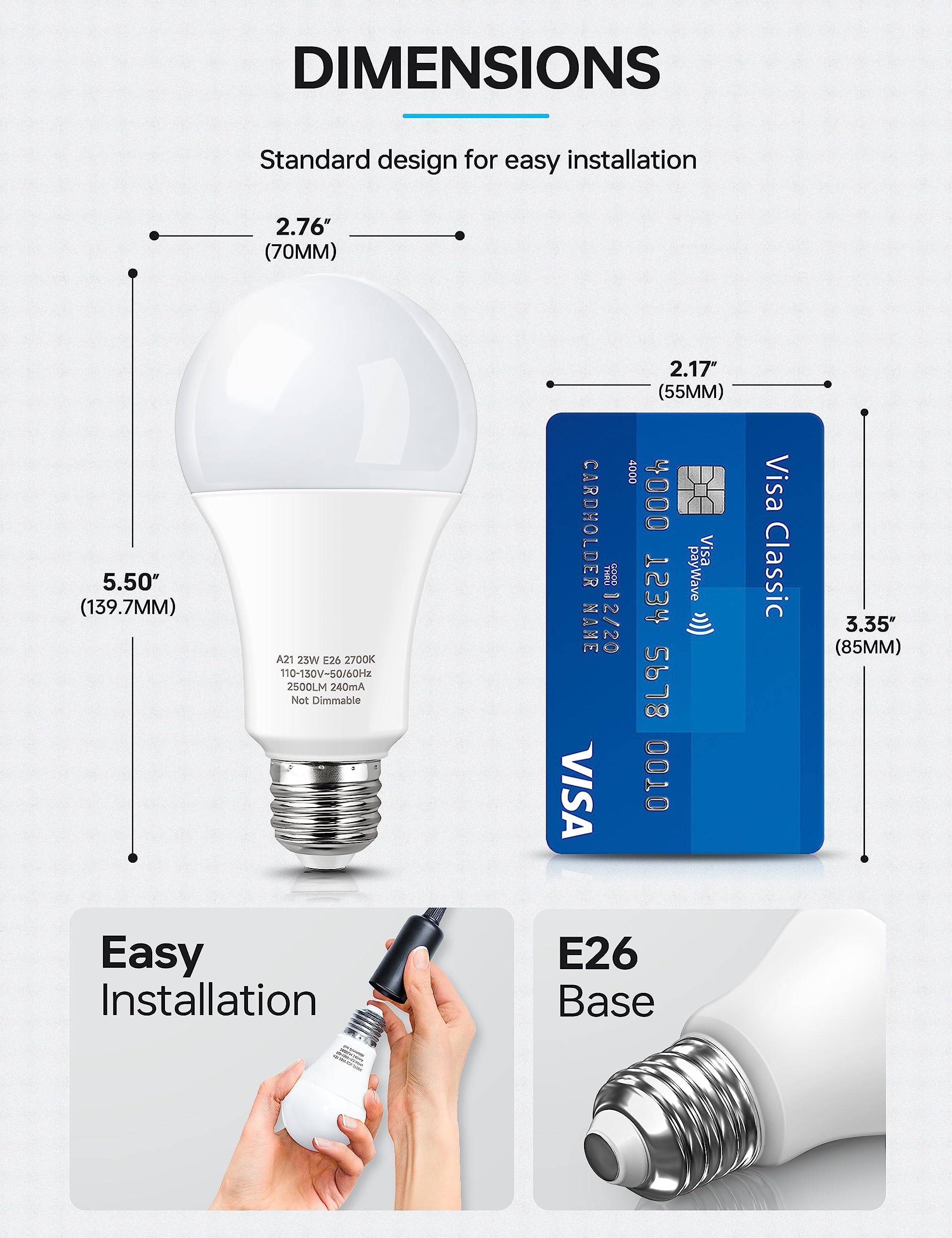 Kindeep A21 Led Light Bulbs Soft White, 150-200 Watt Equivalent E26 Led Bulbs, 23W Super Bright Light Bulbs, 2500 Lumens, 2700K