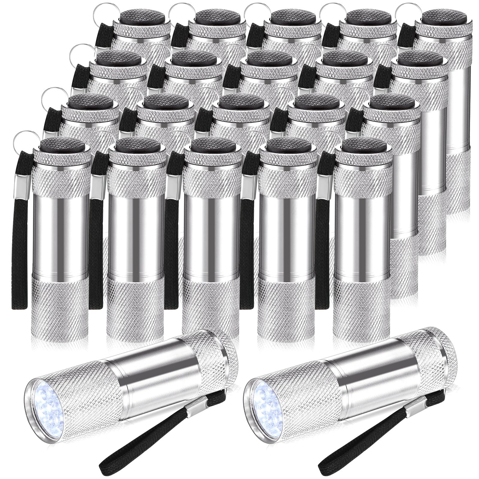 VIHOSE Mini Flashlights Bulk, 20 Pcs, Bright Aluminum LED, Small Size, Silver, with Lanyard for Camping and Emergency Use