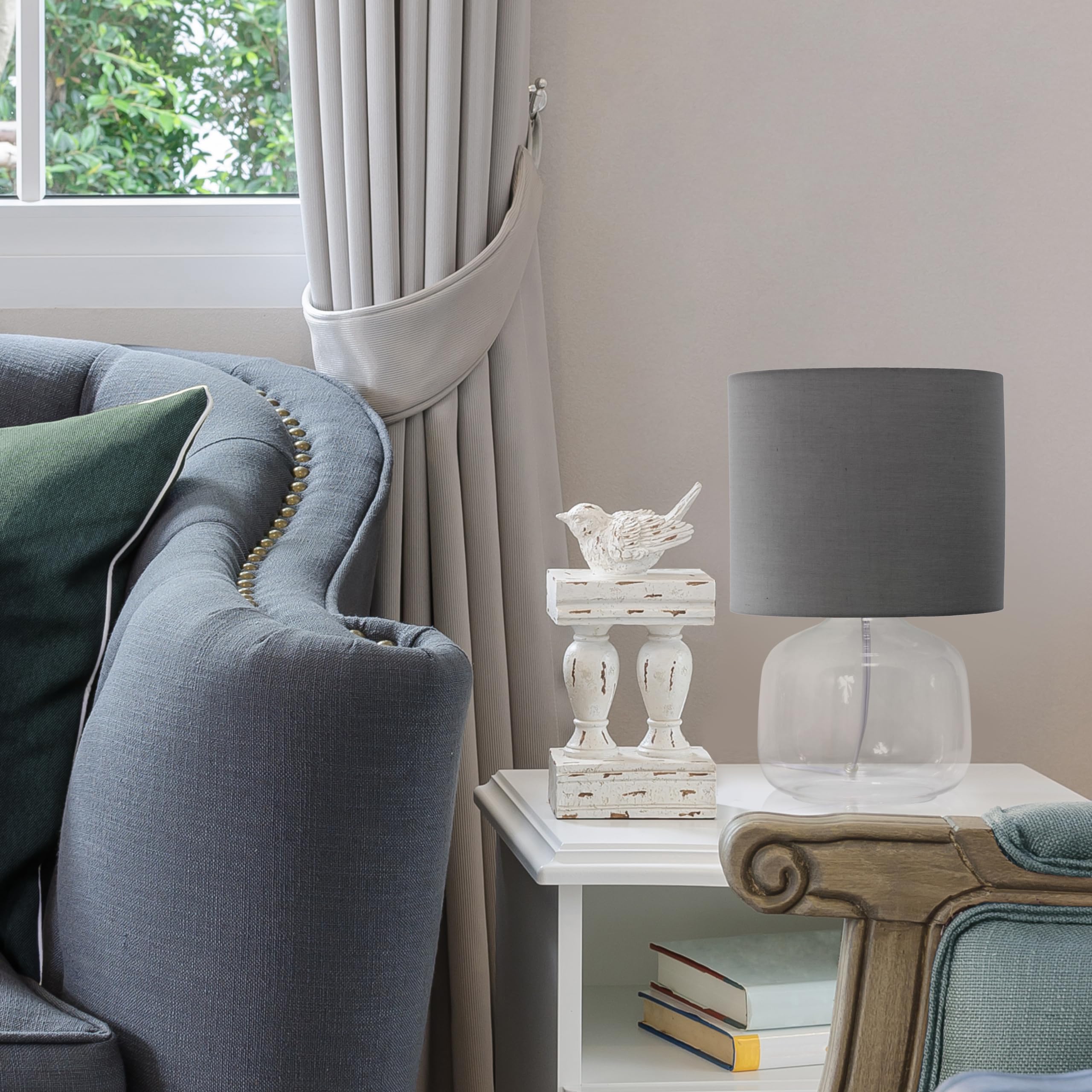 Simple Designs Lt1211-Clg 13.75'' Contemporary Glass Table Lamp, Smoke Clear With Gray Shade