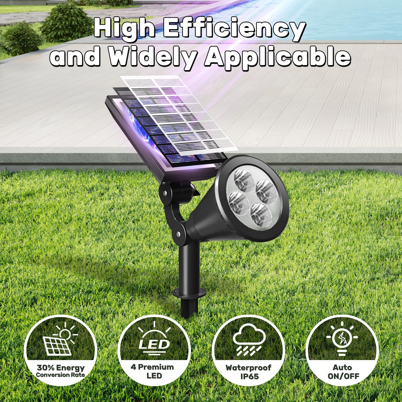 Wonyo 4 Leds Solar Spot Lights Outdoor, Solar Lights For Outside Waterproof Ip65, Auto On/Off Solar Yard Lights, Solar Lights Fo