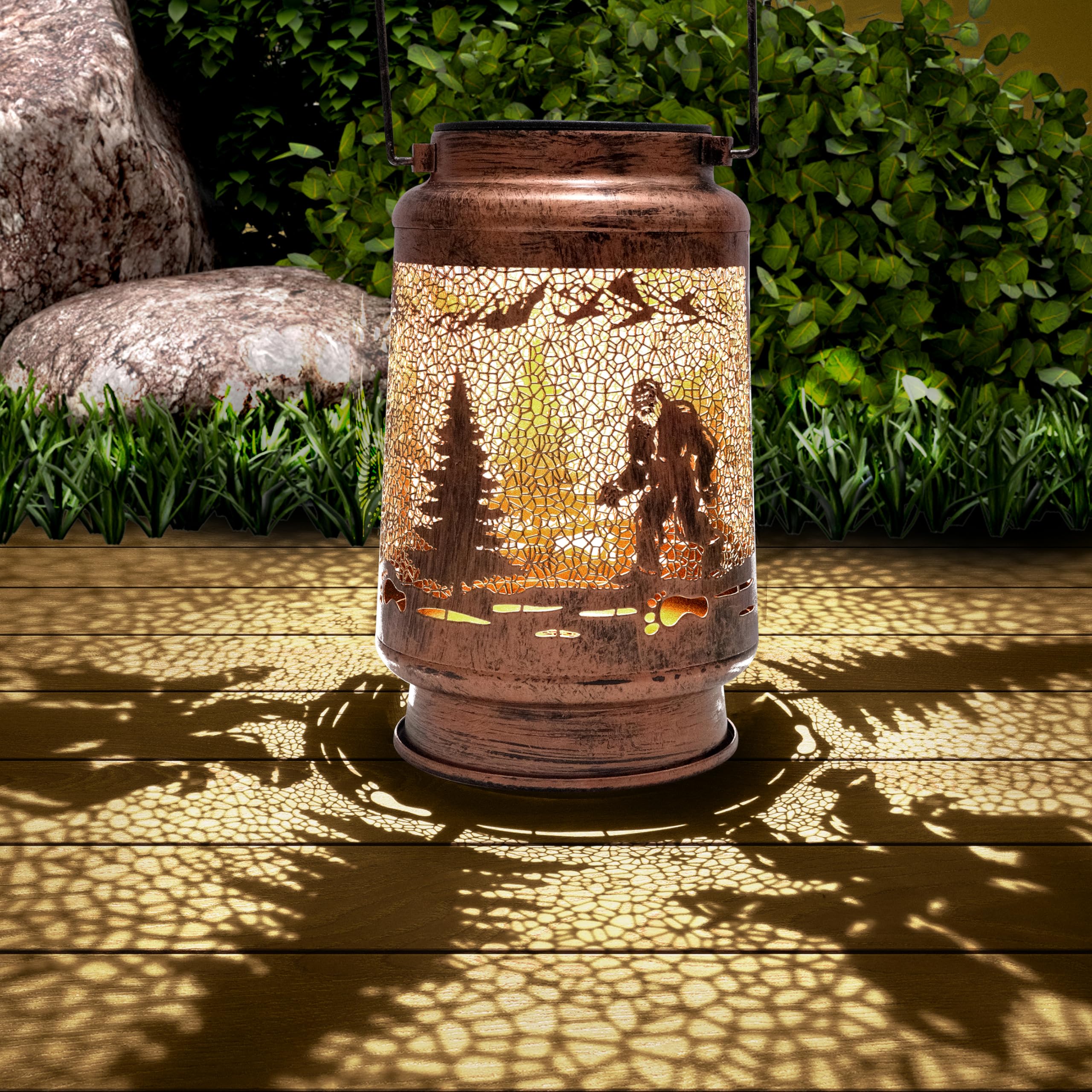 7.48 Bigfoot Solar Lantern Outdoor Hanging Solar Light - Ip65 Waterproof Led Decorative Lantern For Patio  Pathway  Or Tabletop. Perfect Halloween Sasquatch Gift For Women  Unique Metal Decor