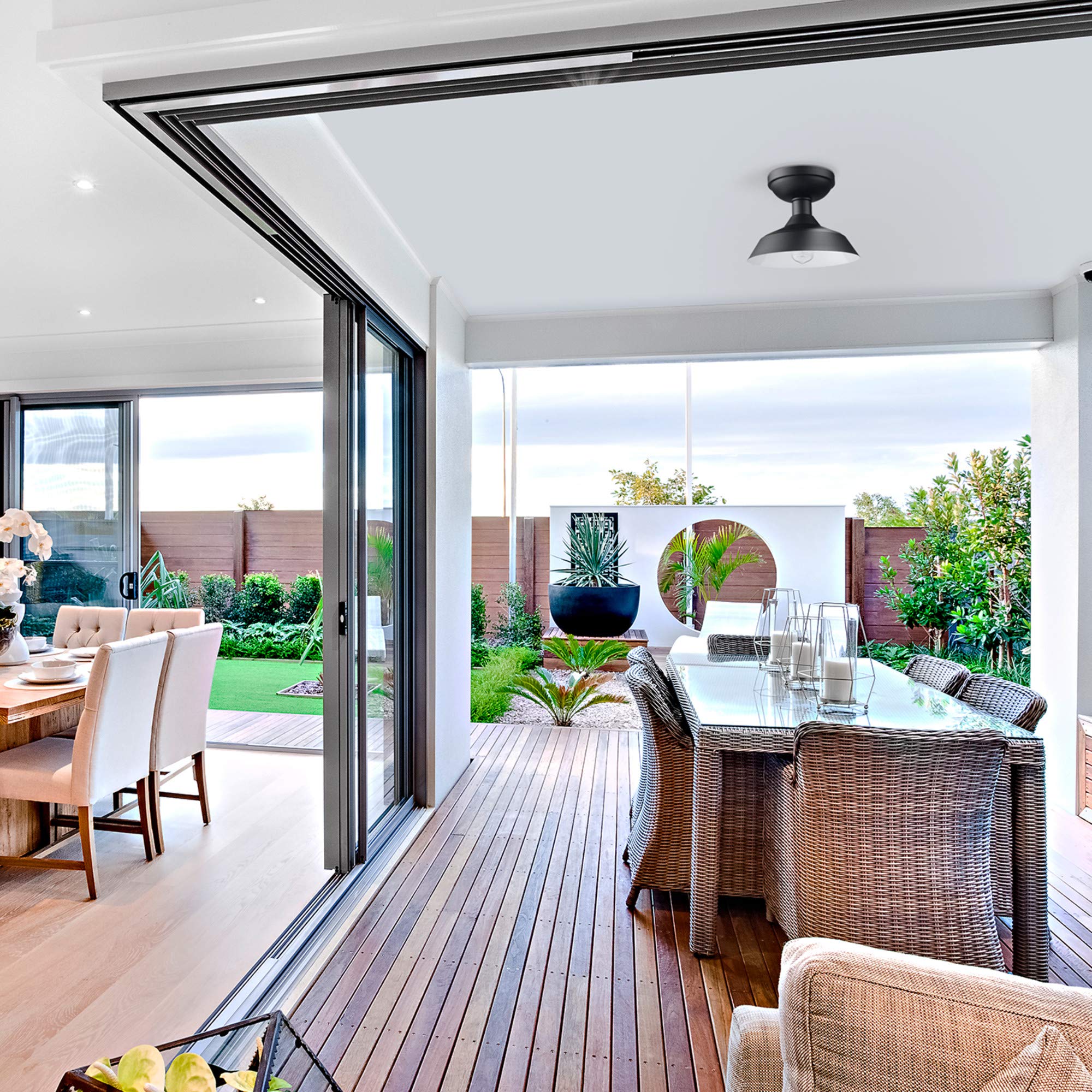 Globe Electric 44677 Kurt 1-Light Flush Mount Ceiling Light, Metal, Matte Black, Indoor/Outdoor, Bulb Not Included