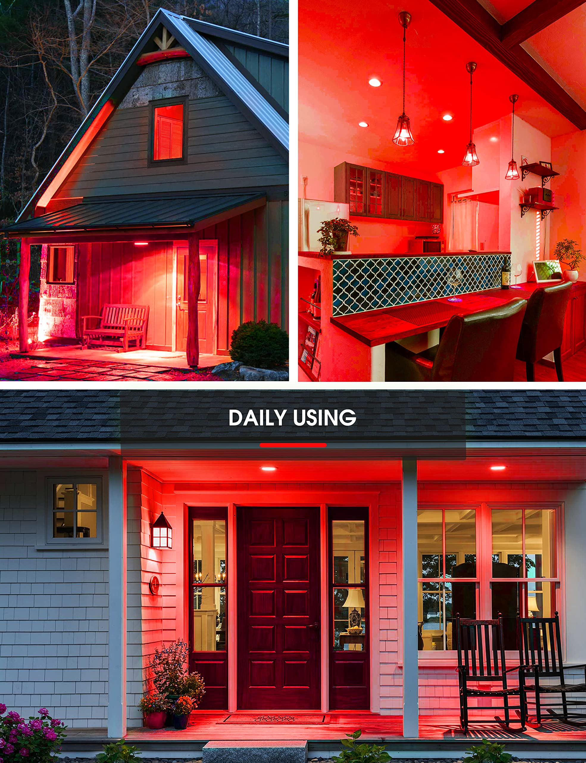 L LOHAS PAR38 Red Flood Light Bulbs, 18W Dimmable LED, E26 Base, 2 Pack for Holiday Decoration
