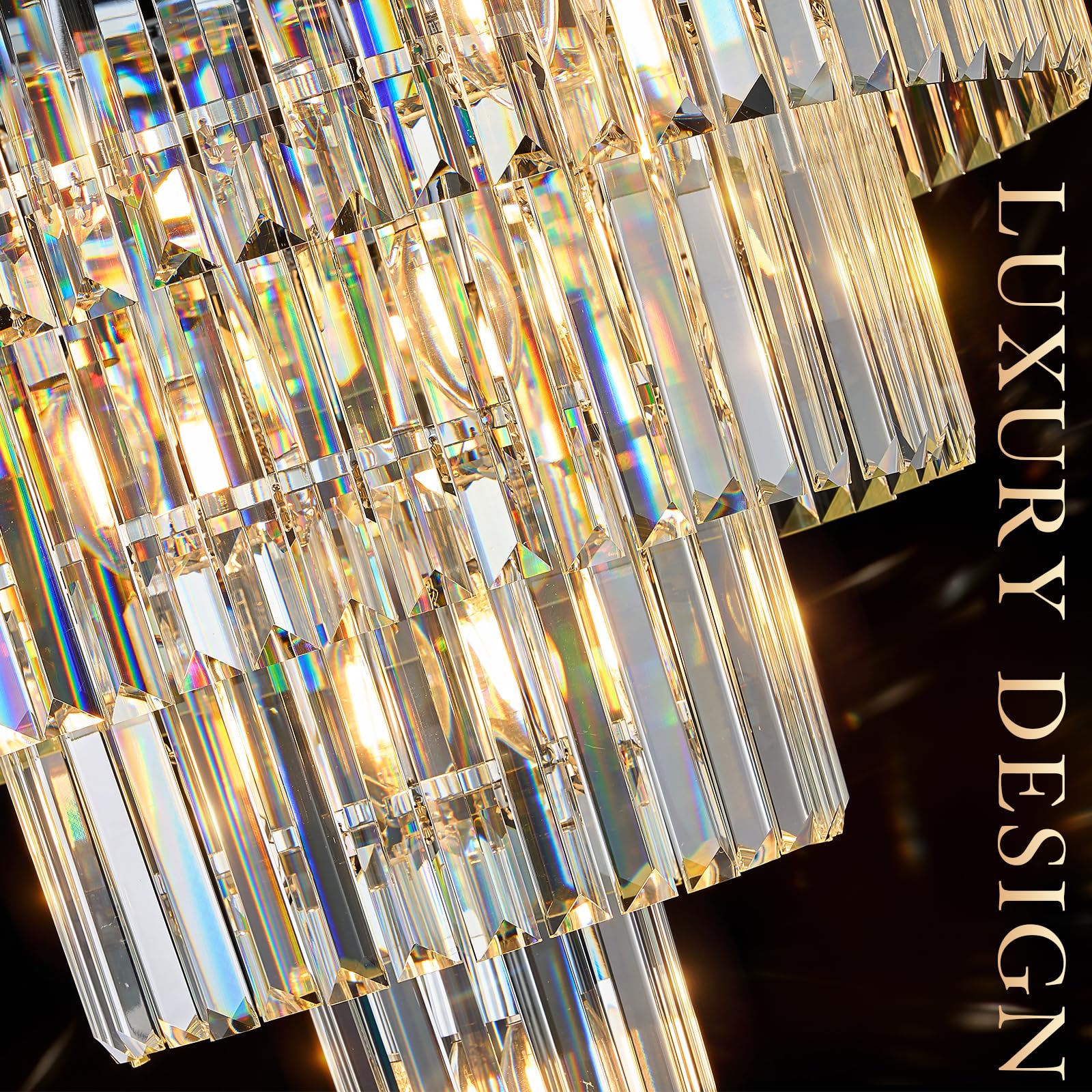 Catiner Modern Crystal Chandeliers Chrome 24    Luxury Chandeliers 4-Tier 12 Lights K9 Crystal Round Ceiling Pendant Light Fixtu
