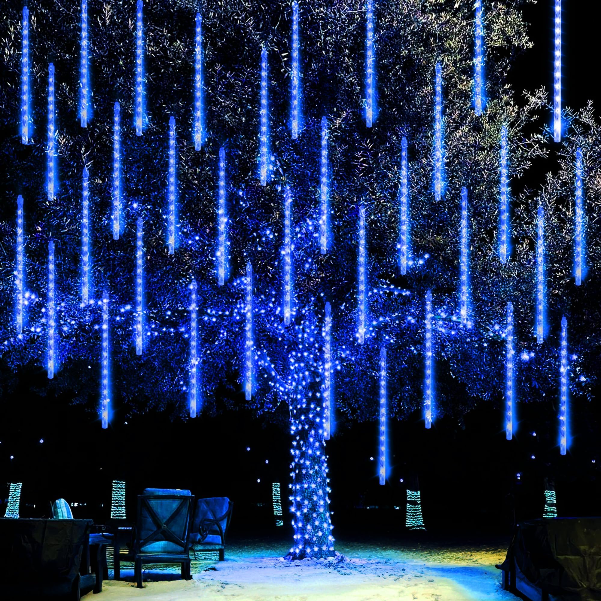 Dazzle Bright LED Meteor Shower Christmas Lights, 1728 LEDs, 11.8 Inch Tubes, Waterproof, Blue, Model 288L