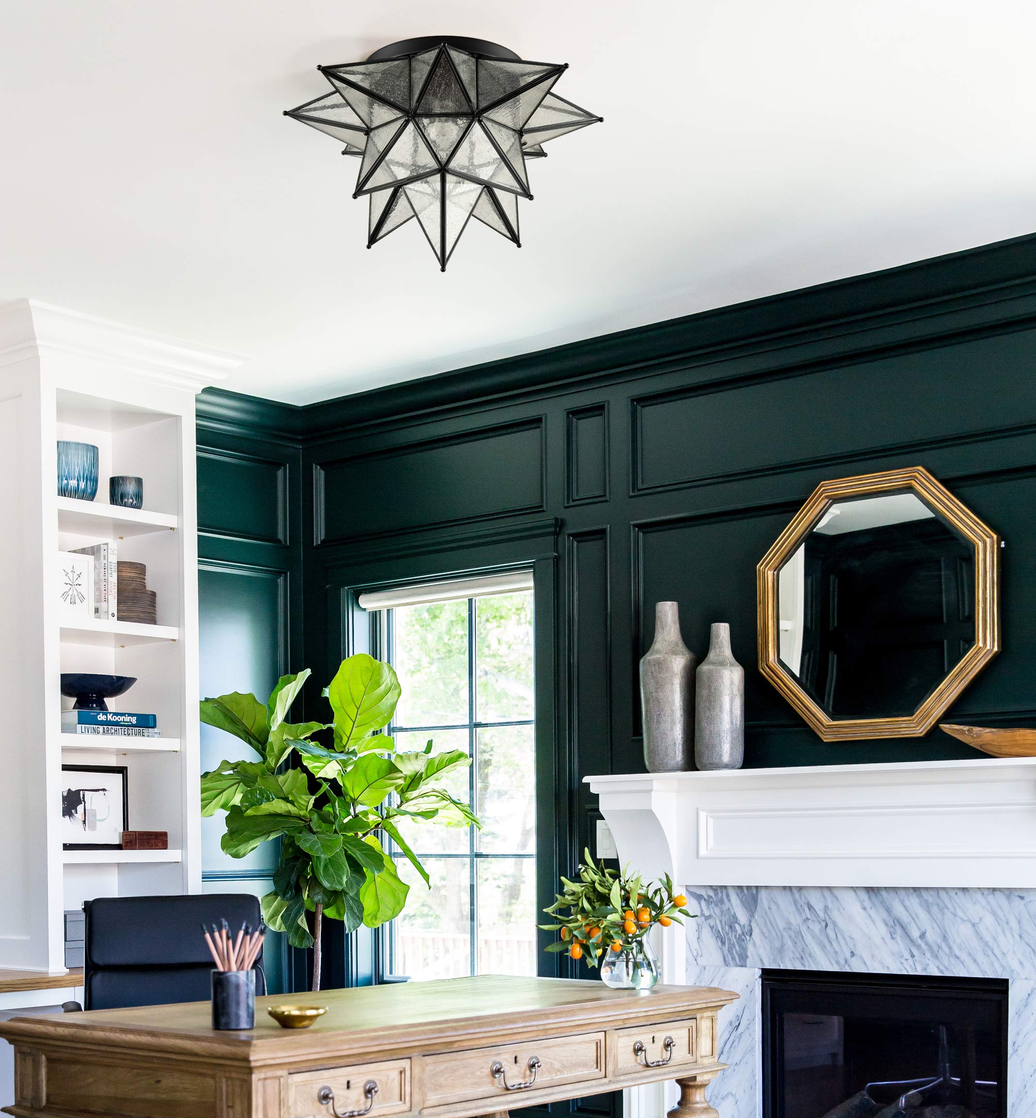 Daycent Boho Moroccan Seeded Glass Flush Mount Ceiling Light, 18-In, Black, Model Dz32088U