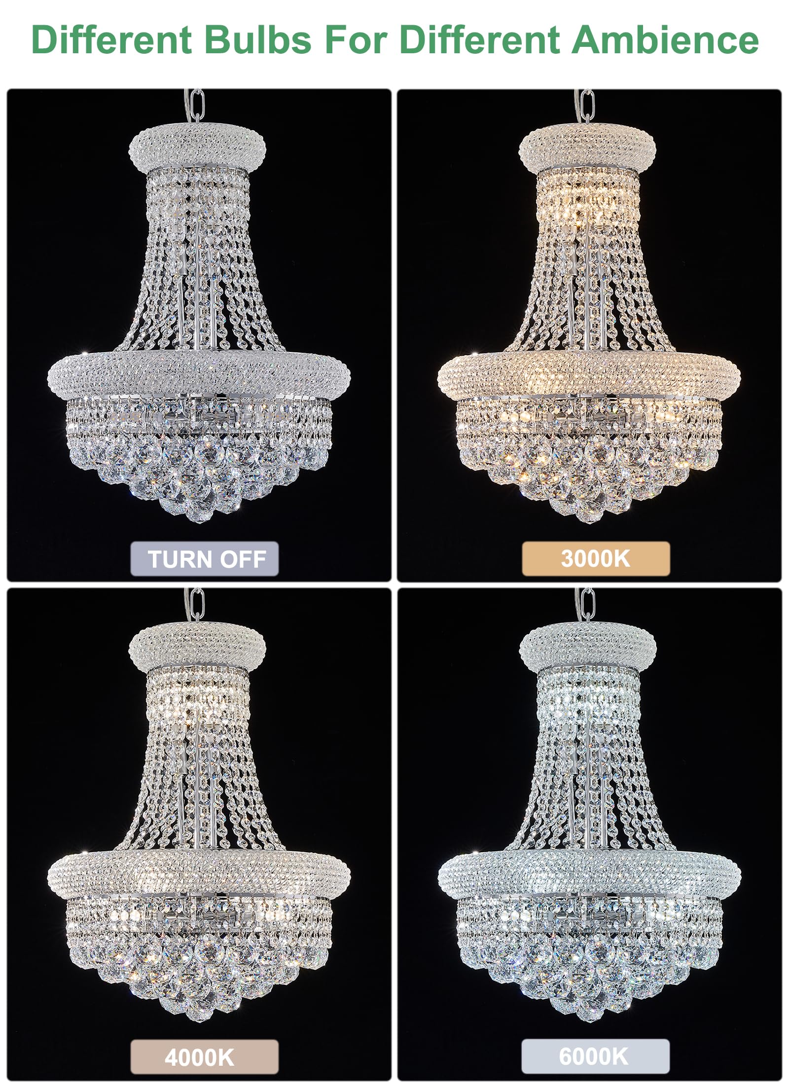 Homeooze 10 - Light Unique Empire Crystal Chandelier For Dining Room Foyer Entryway Living Room Bedroom Chrome Finish