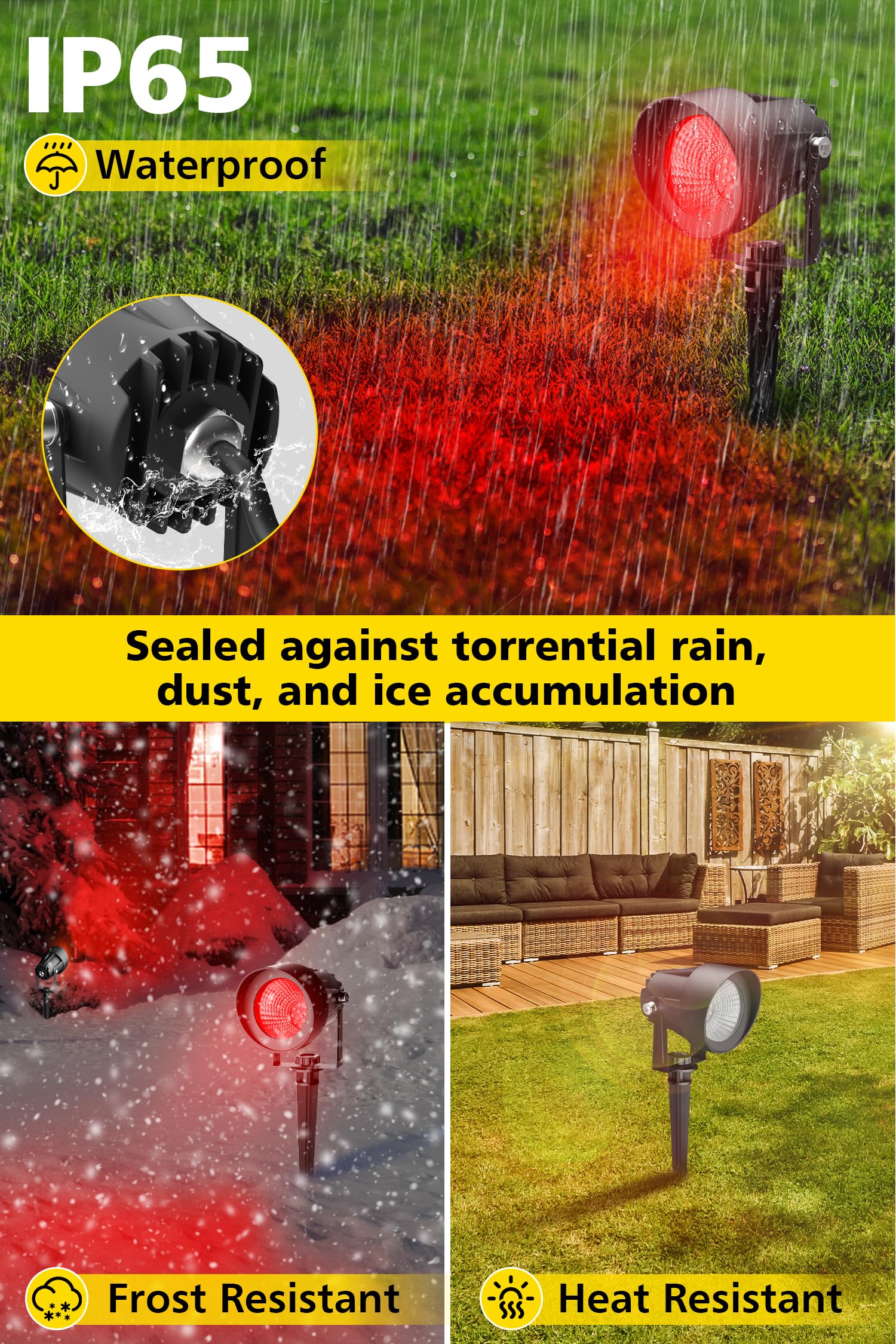 T-SUN LED Landscape Lighting Set of 2, Waterproof Red Spotlight, 270° Adjustable, Aluminum, Easy Install, Model TS-F2020-1H