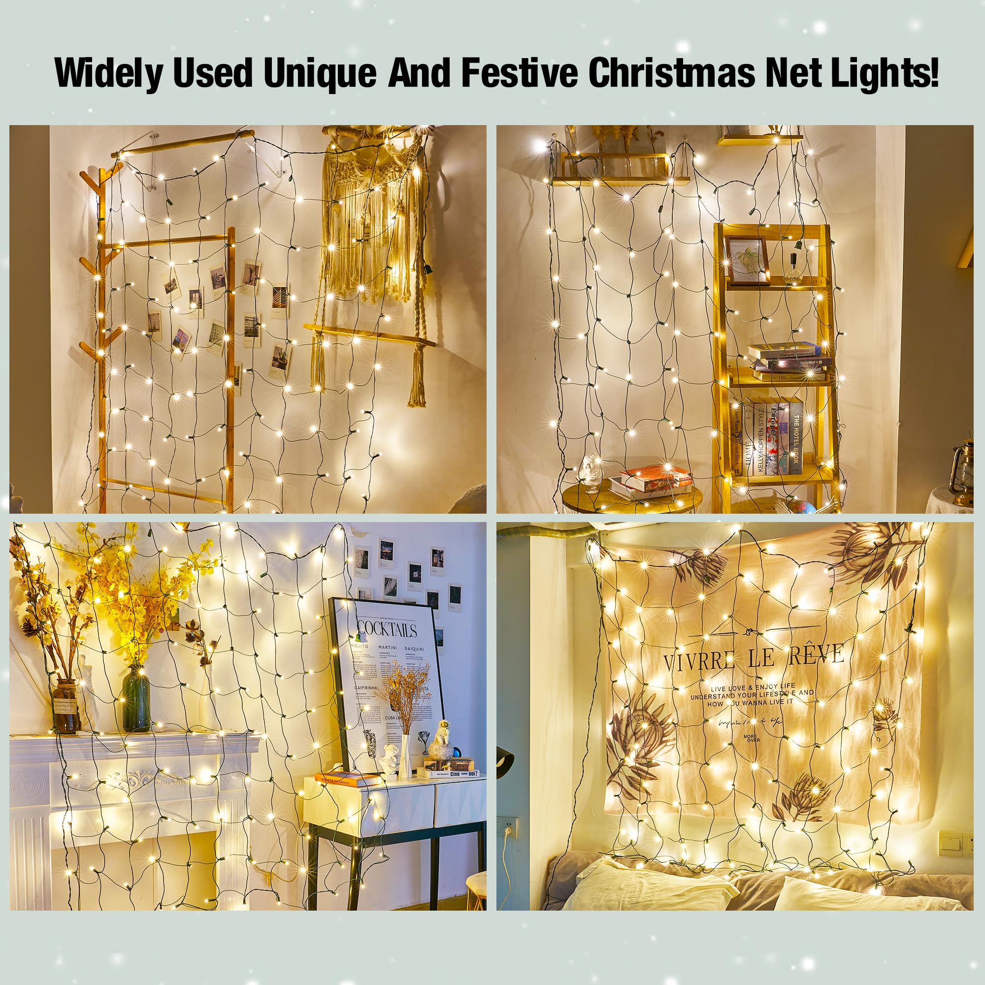 Sylampow LED Christmas Net Lights 120LED 6ftx5ft Warm White Connectable Mesh Lighting for Outdoor Indoor Decorations