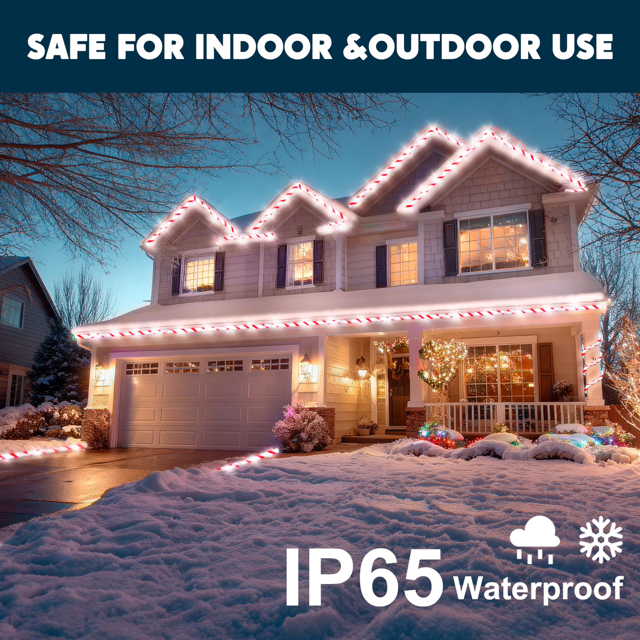 Joiedomi LED Candy Cane Rope Lights, 40FT Waterproof Christmas Decor, Red & Cool White, Model GVL-13-360/10F