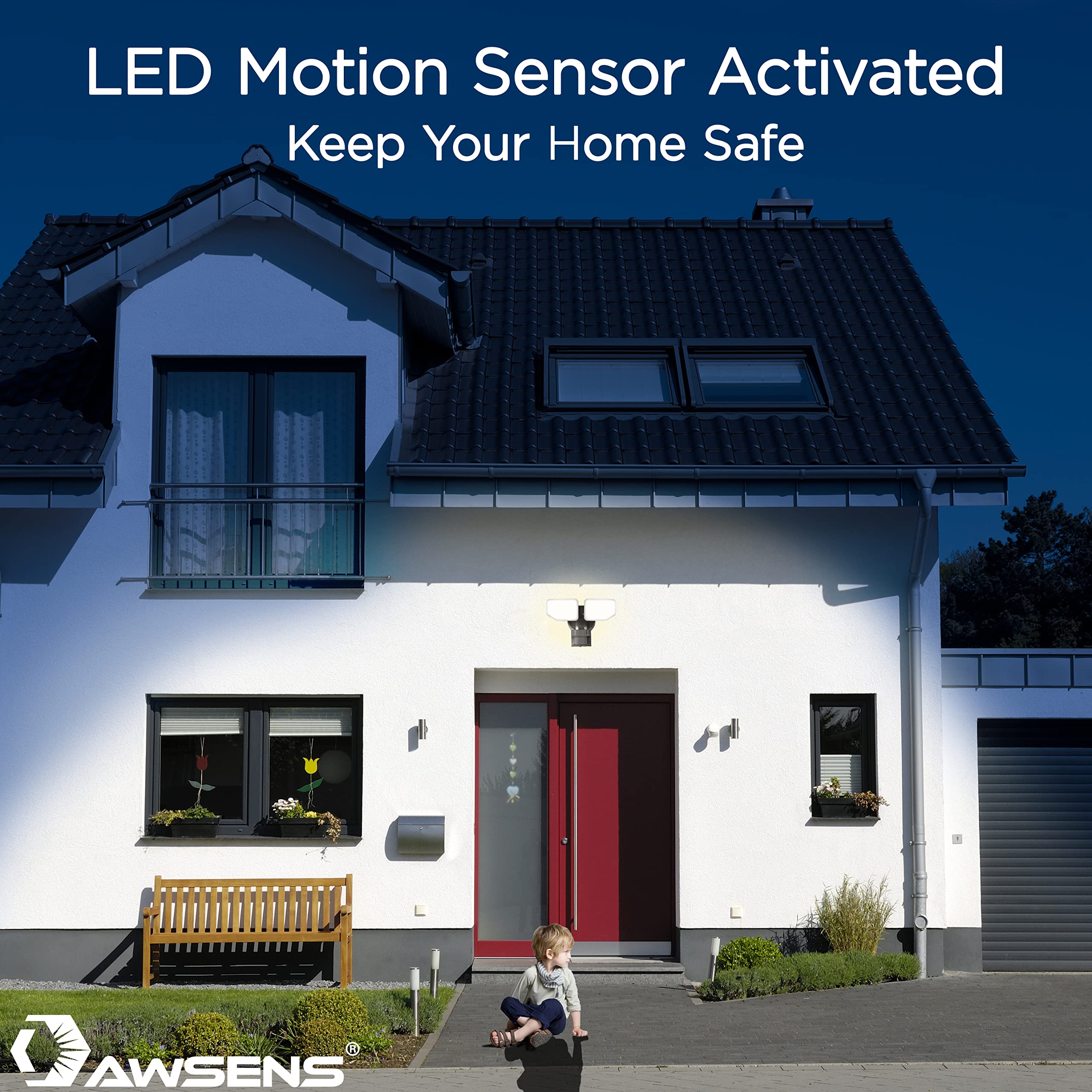 Awsens 30W Led Motion Sensor Light - 2600 Lm, 180° Outdoor Floodlight, Water Resistant, Bronze