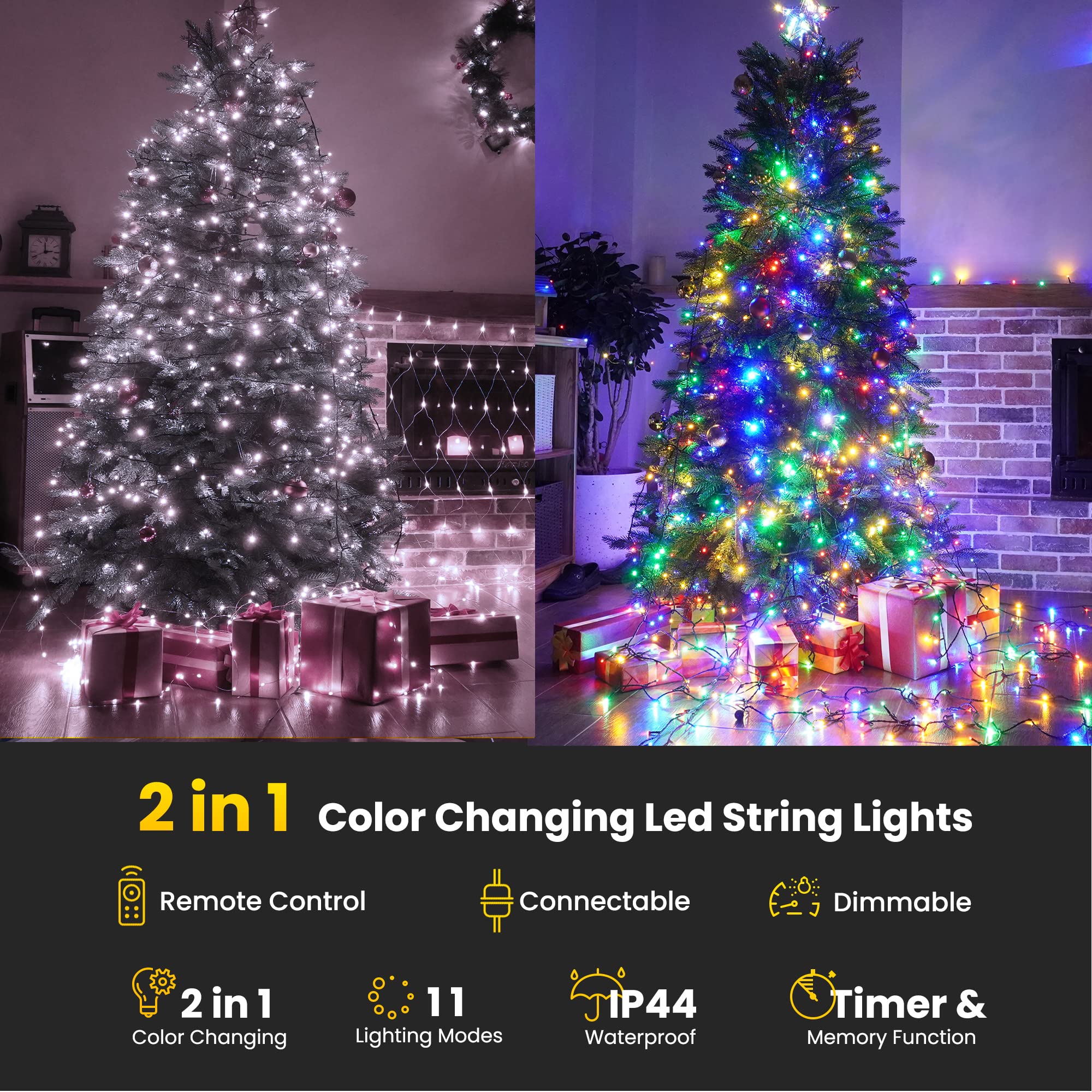 LYHOPE Christmas Fairy Lights, 300 LED, 98.4ft, Remote Control, Clear White & Multi Color, Model JT-EL/FC300V0200-C