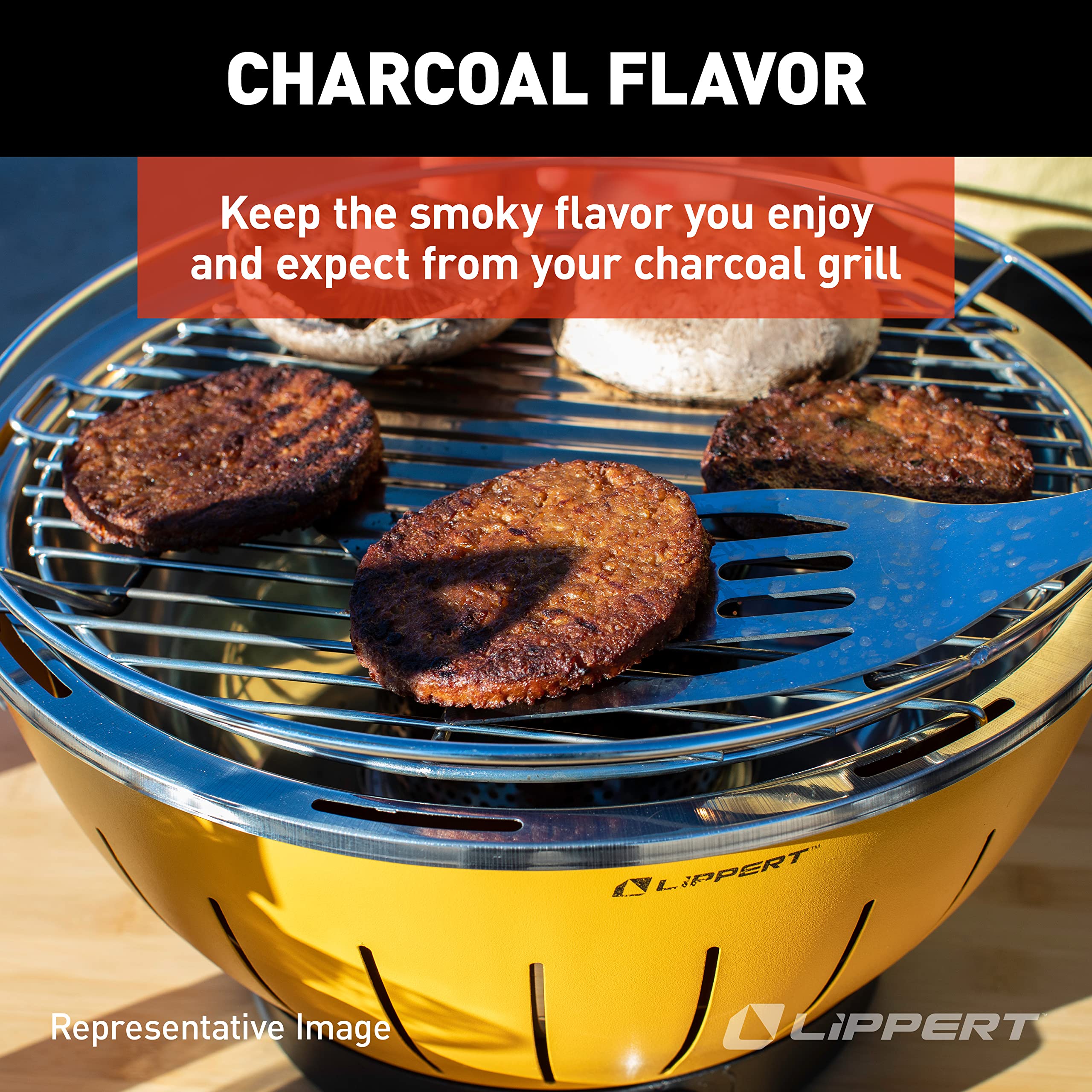 Lippert Odyssey Portable Charcoal Grill - Compact, Durable, Large Cooking Surface, Standard Size, Red, Model 2021106515