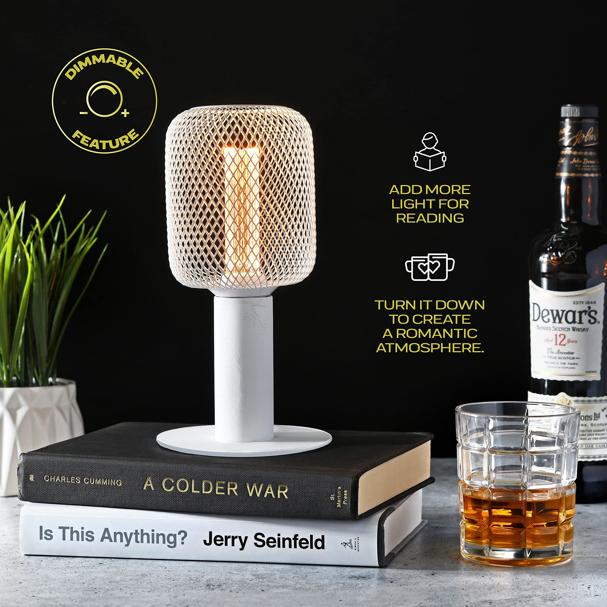 Next Glow Dimmable LED Light Bulb, 3.5W Equivalent to 20W, White Metal Cage, Vintage Edison Style, Cylinder Shape