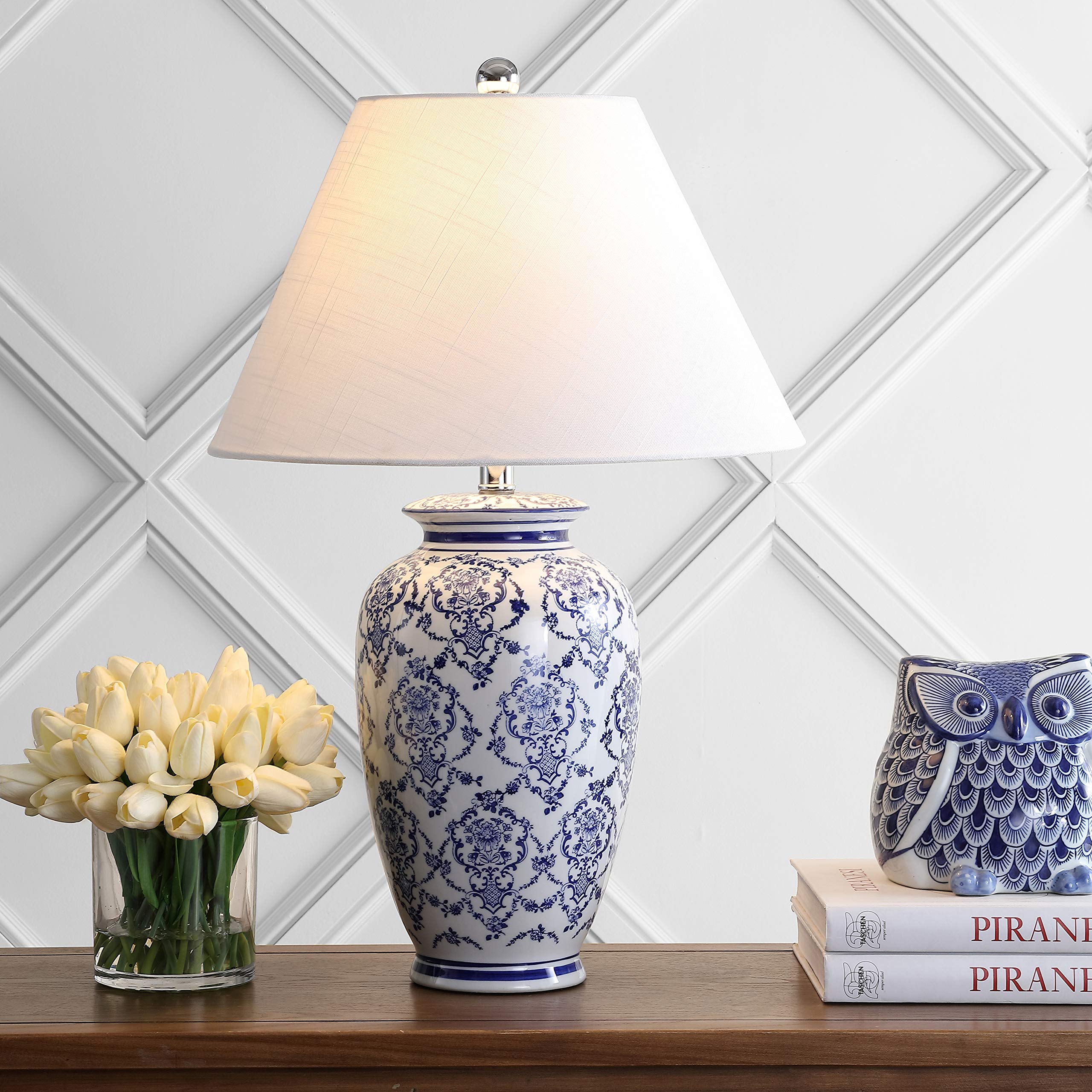 JONATHAN Y Chinoiserie Ceramic Table Lamp LED 26.25in JYL8023A Blue/White for Bedroom Living Room Office