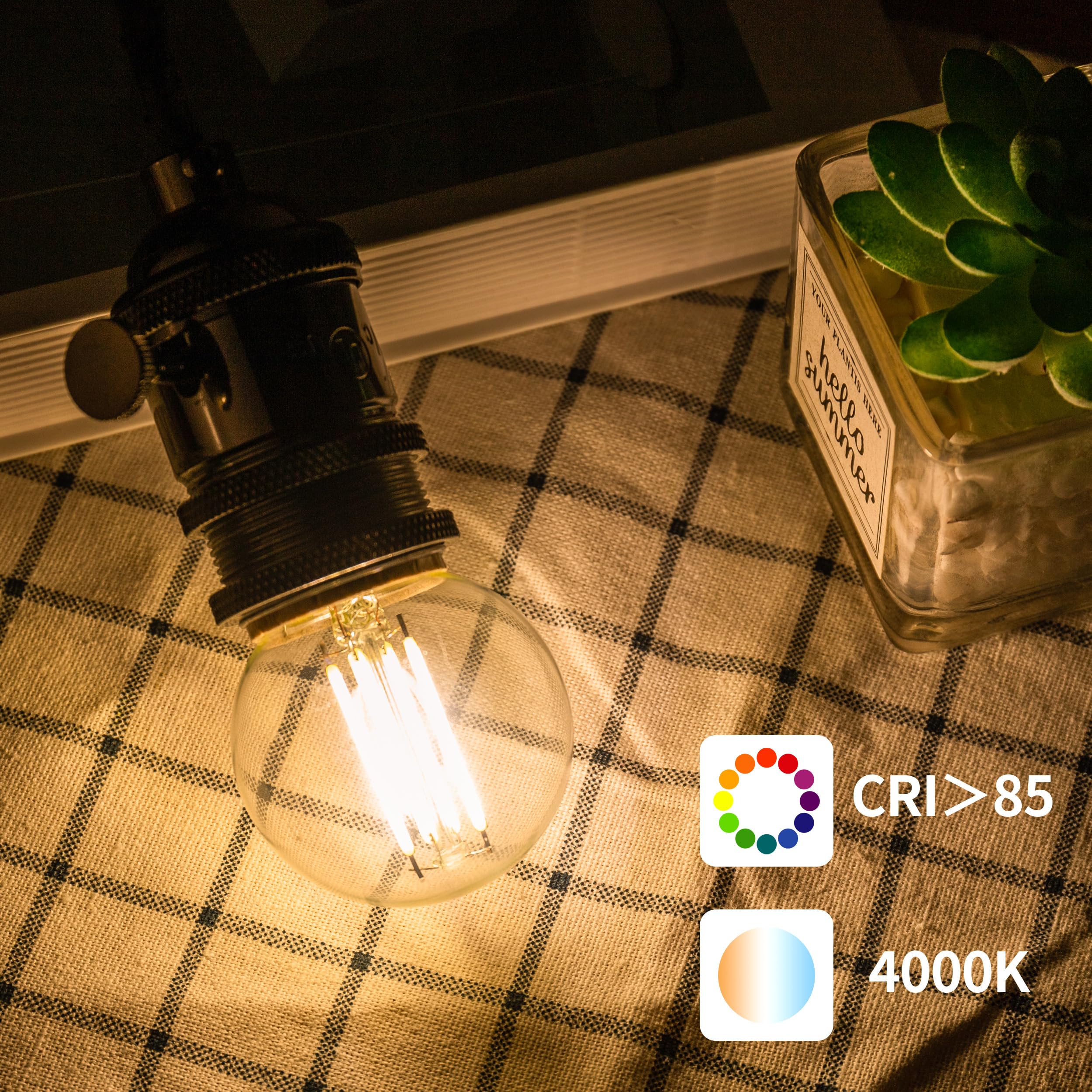 Runquiz G16.5 Led Bulb, Small Round Edison Light Bulbs, E26 Dimmable Globe Clear Vanity Light Bulbs, 6W 4000K Vintage Led Filame