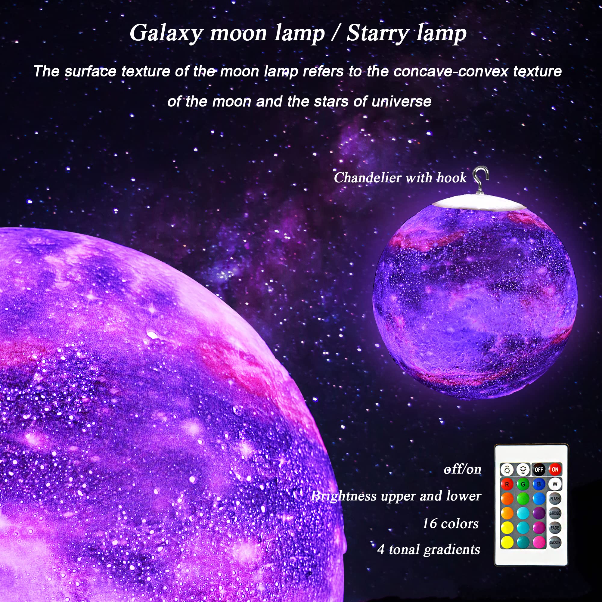 Hyodream 7.9 Inch Large Moon Lamp Galaxy Starry Moon Night Light With Touch And Remote Control 16 Colors As Cool Lamp Gift For B