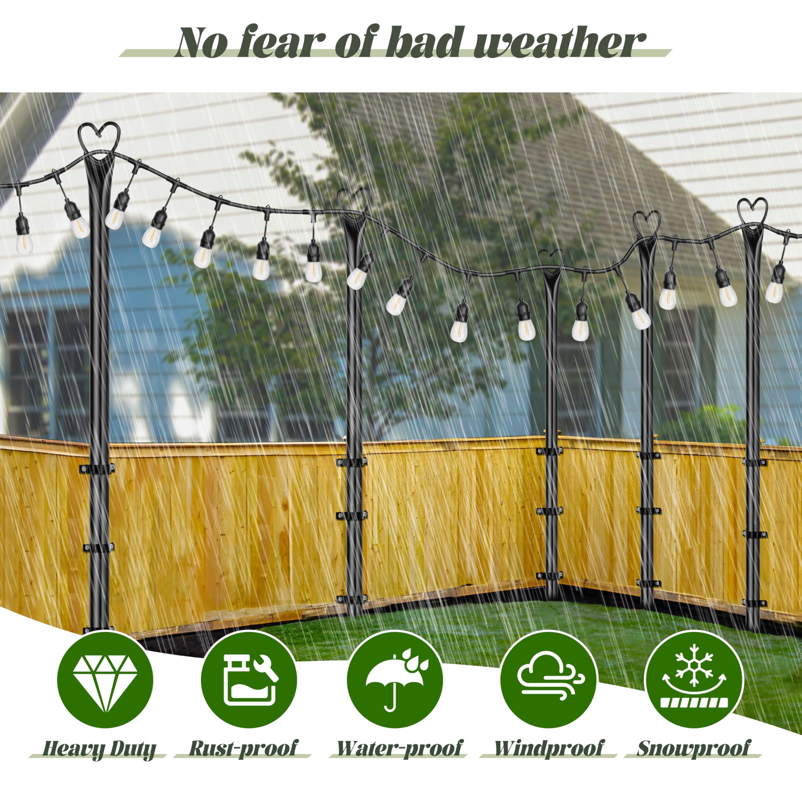 Xdw-Gifts String Light Poles With Fork For Outdoor, 4 Pack 9.8 Ft Tall Metal Posts For Hanging String Lights Patio, Yard, Deck L