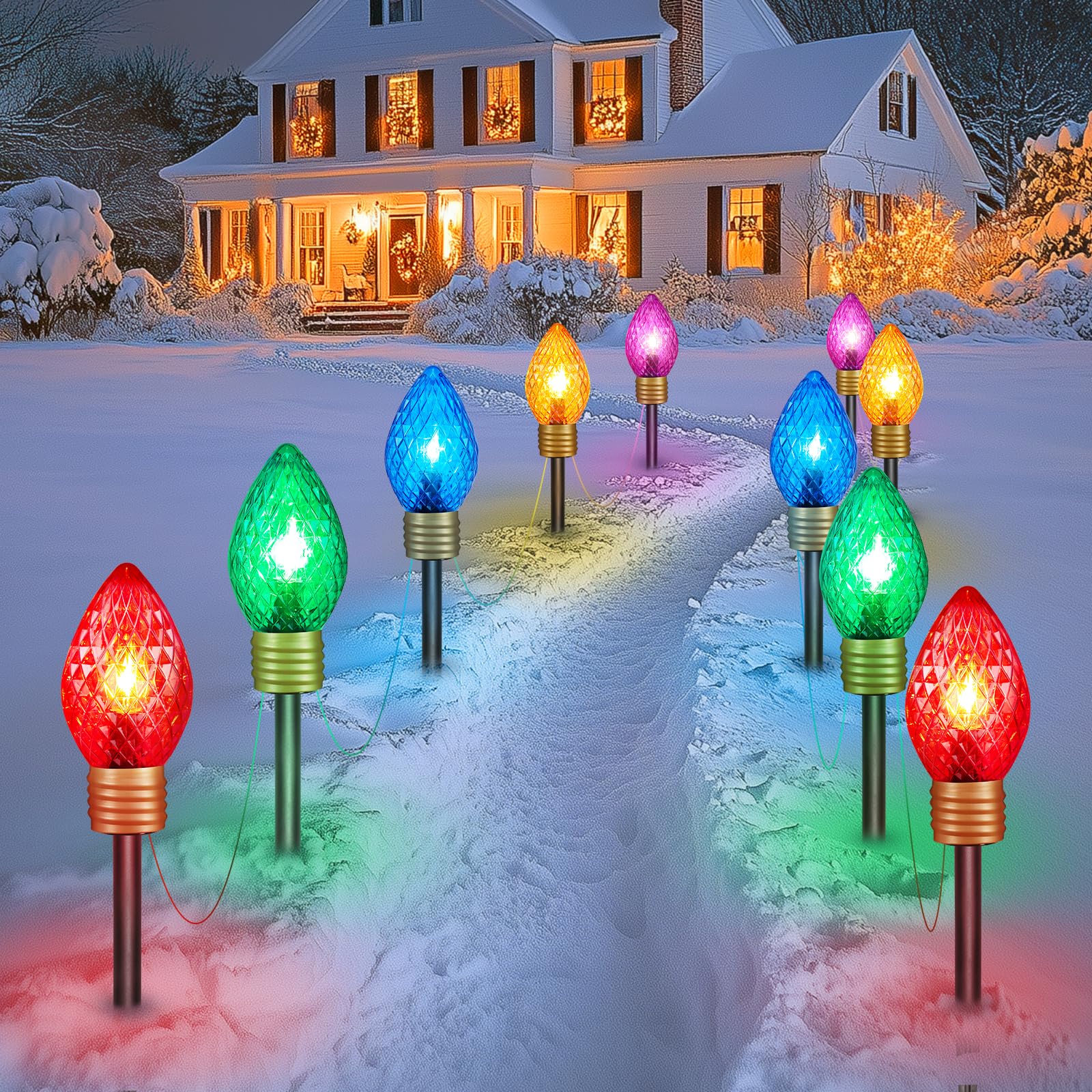 Brightown Strawberry Jumbo C9 Christmas Pathway Lights Outdoor - 2 Pack Total 17FT 10 LED C9 Walkway Lights, Multicolor Bulb Hol