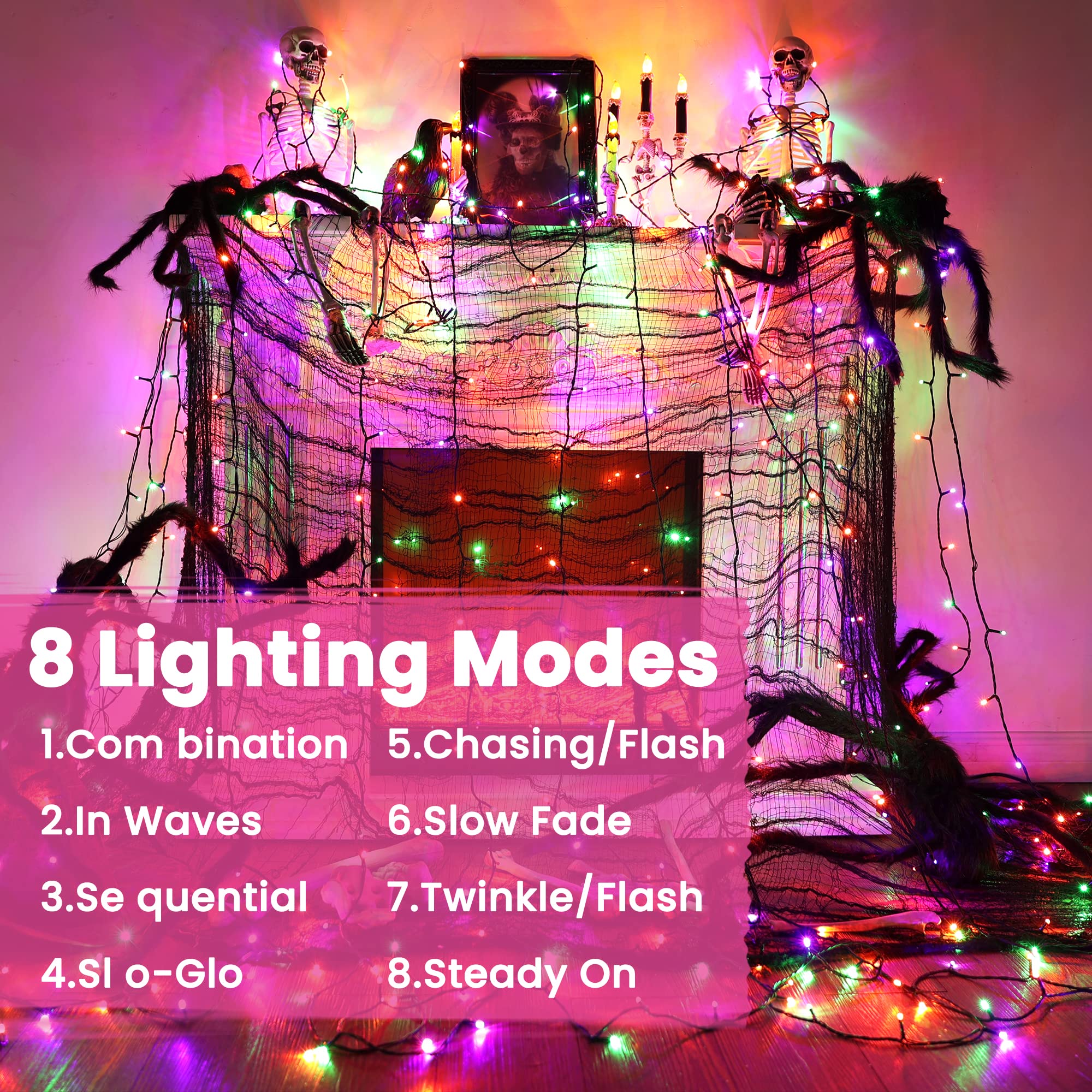 LYHOPE Halloween String Lights, 200 LED, 72ft, Battery Operated, Waterproof, Orange Purple Green, Model JJMAHBL0PG66