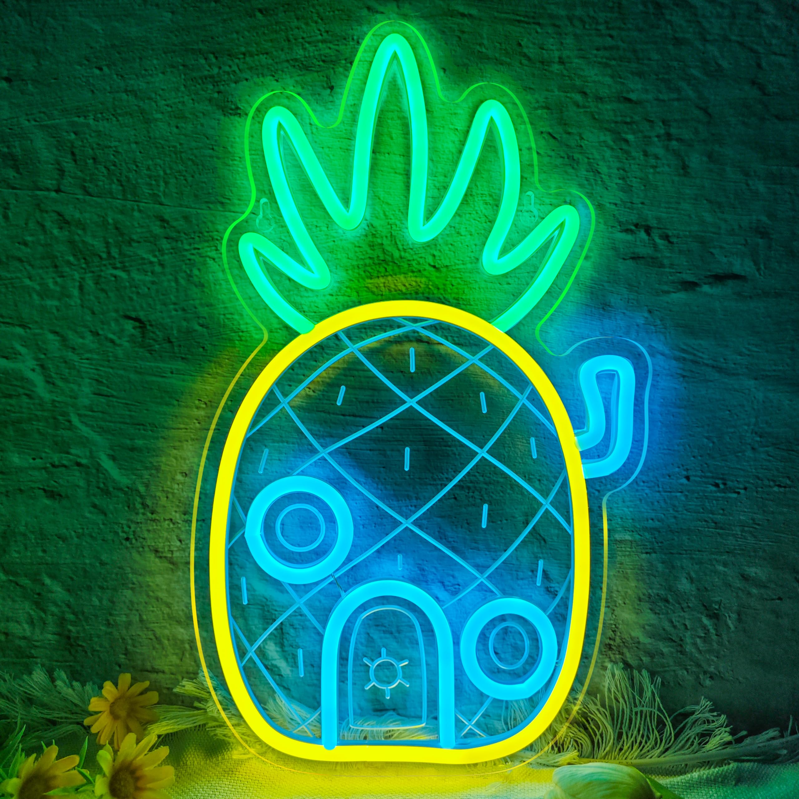 VIKLIU Pineapple House Neon Sign LED Wall Decor, Dimmable, 13.78x8.46 inches, Ocean Theme, Kids Room, Acrylic