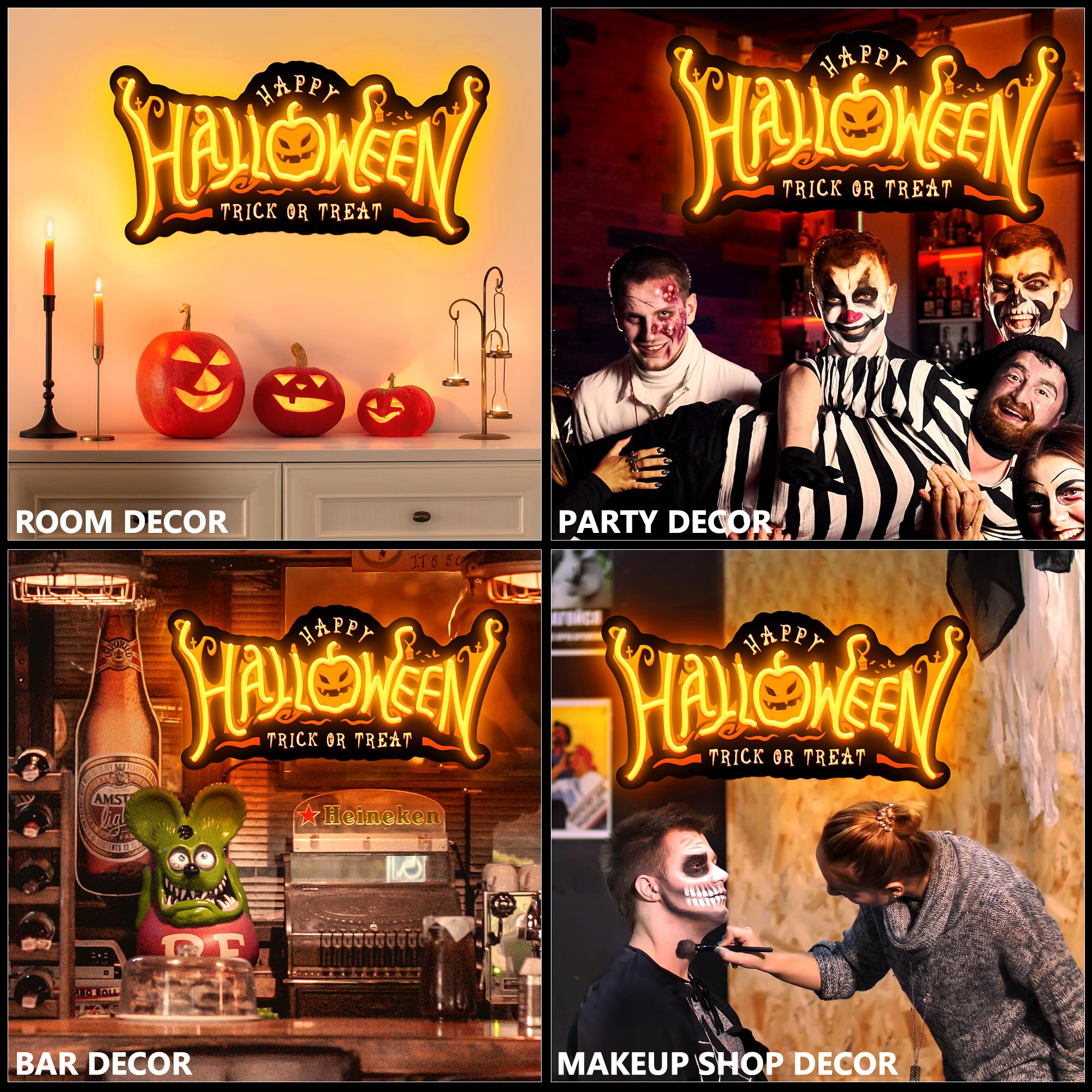 SELICOR Halloween Pumpkin Neon Sign, USB Powered Acrylic Light, 16.5inx8in, Orange