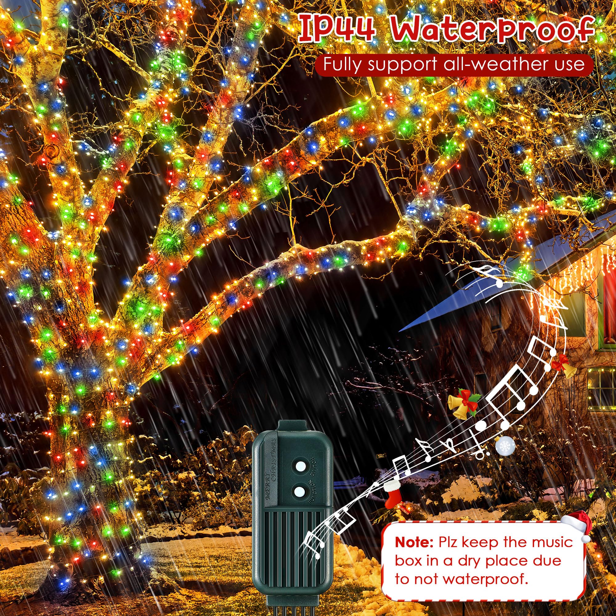 Enhon 280 Bulbs 65Ft Musical Christmas Lights, Christmas Xmas Tree Music Lights With 25 Classical Holiday Songs, 7 Function Mode, Adjustable Volume And Mute, Green Wire For Xmas Tree(4 Color)