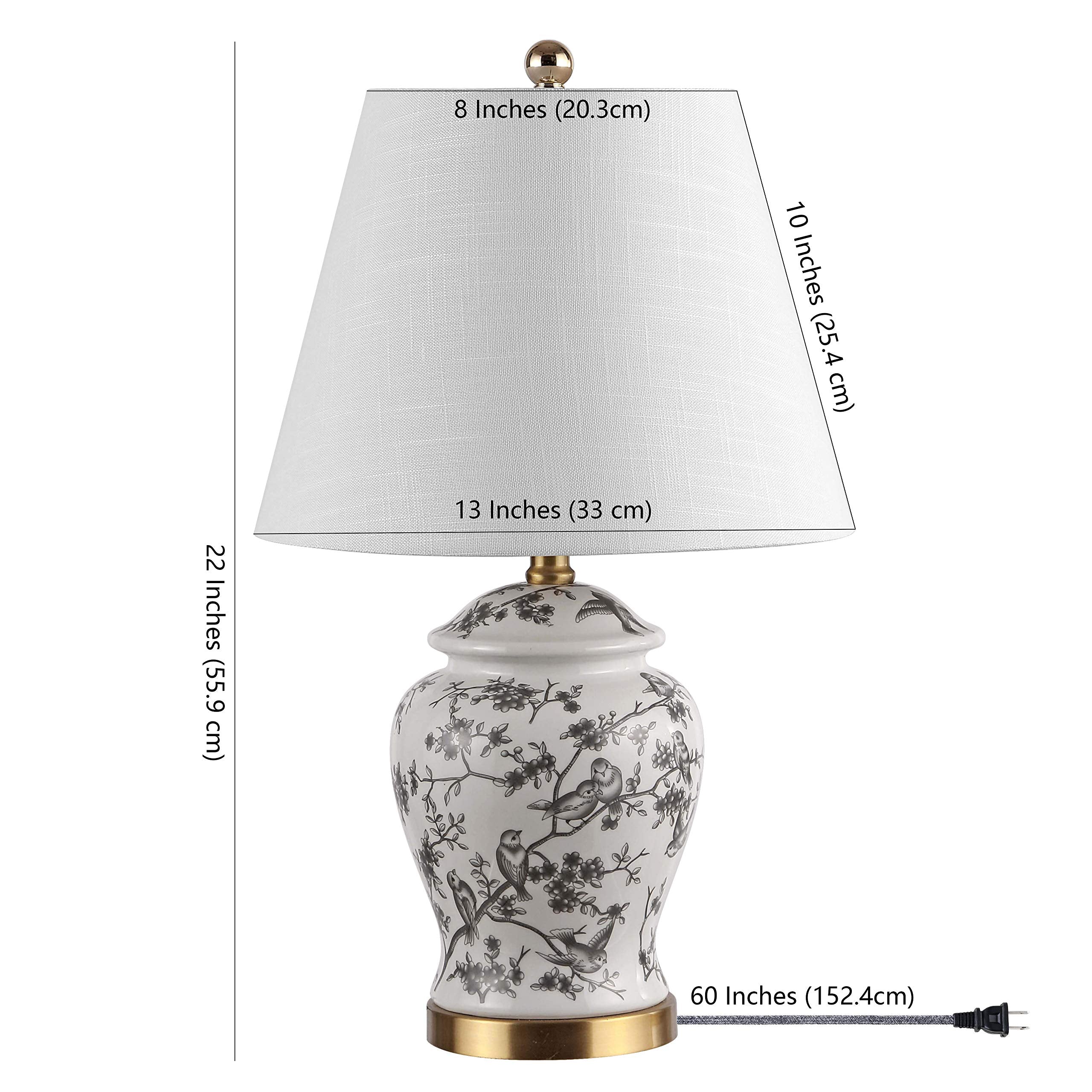 JONATHAN Y 22in Chinoiserie LED Table Lamp, Ceramic, Gray/White, Model JYL3005C, Bedside Desk Nightstand for Bedroom, Living Room, Office