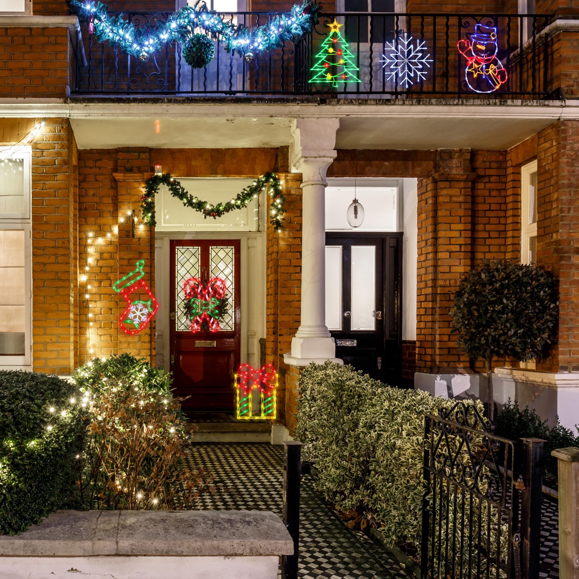 16 Christmas Window Silhouette Lights - 6 Pack Colour Lighted Snowflake  Gift Box  Christmas Tree  Christmas Stocking  Snowman  Candy Cane For Holiday Indoor And Outdoor Wall Door Window Decorate